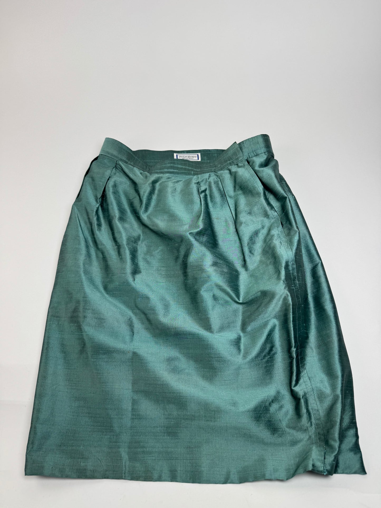 Vintage Yves Saint Laurent Skirt Metallic Turquise m