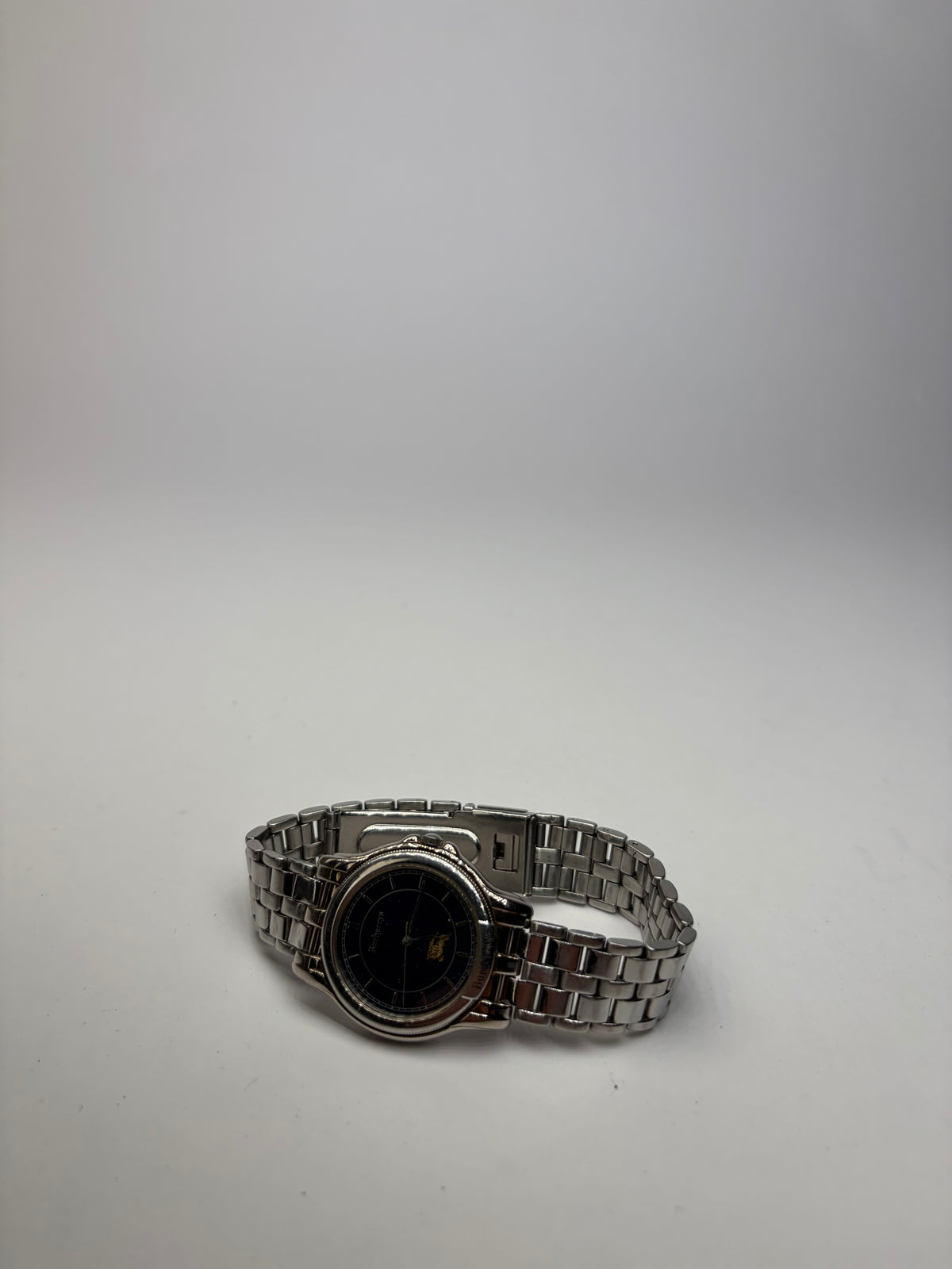 Vintage Burberrys Stainless Steel Bracelet Watch Black Gold c. Mid-1990s