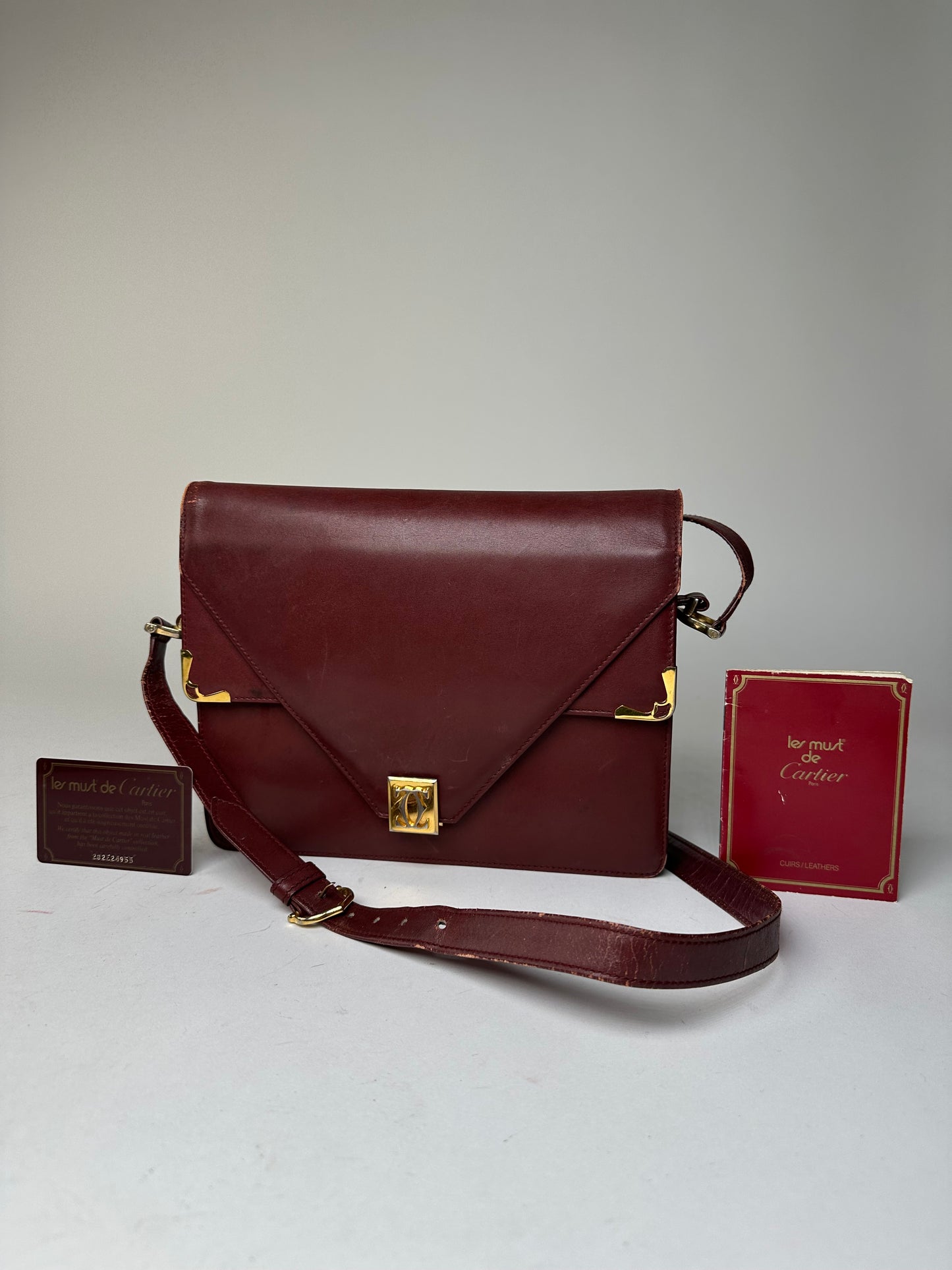Vintage Cartier Must Envelope Shoulder Bag Leather Burgundy