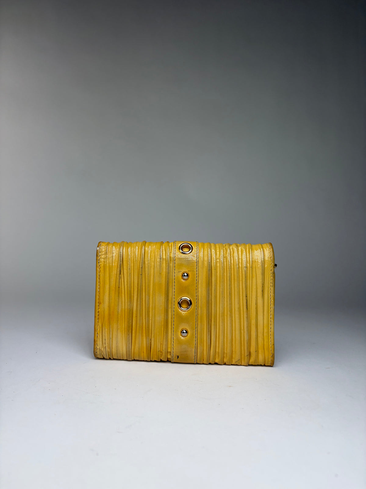 Vintage Mit Miu Miu Matelassé Patent Bifold Wallet Late 2000s Yellow