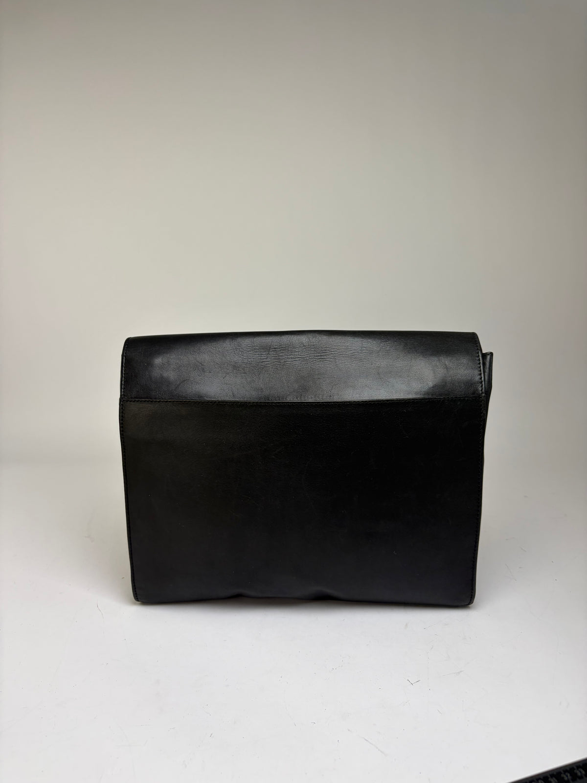 Vintage Celine Triomphe Leather Flap Clutch c. 1992 Black