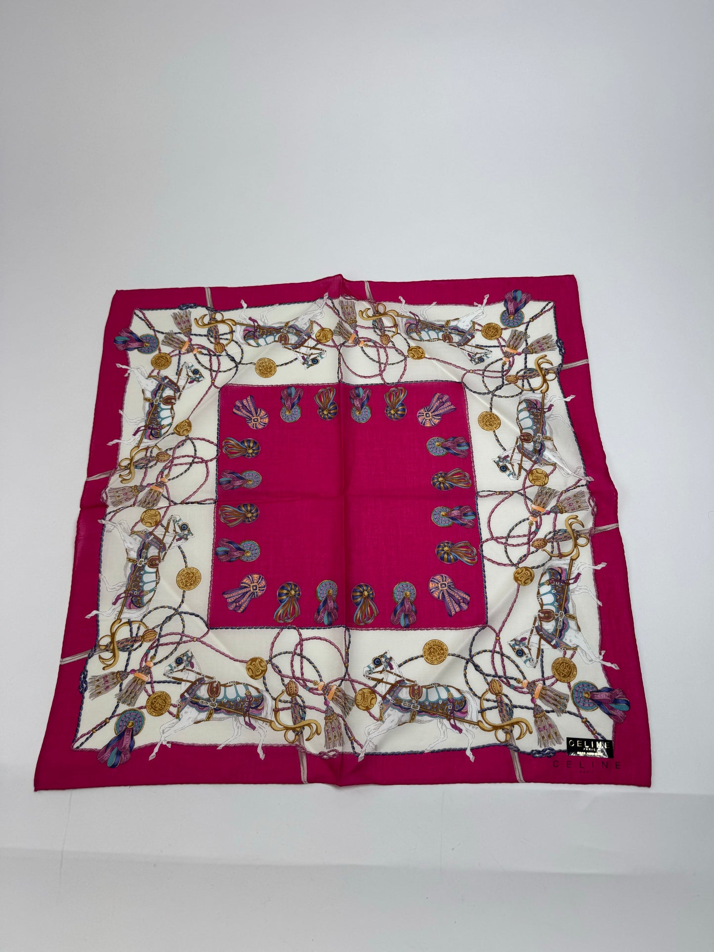 Vintage Celine Silk Scarf red white