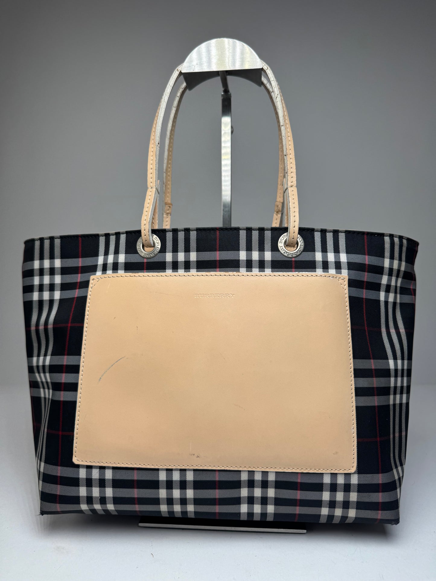 Vintage Burberry Nova Check Tote Bag Beige Black