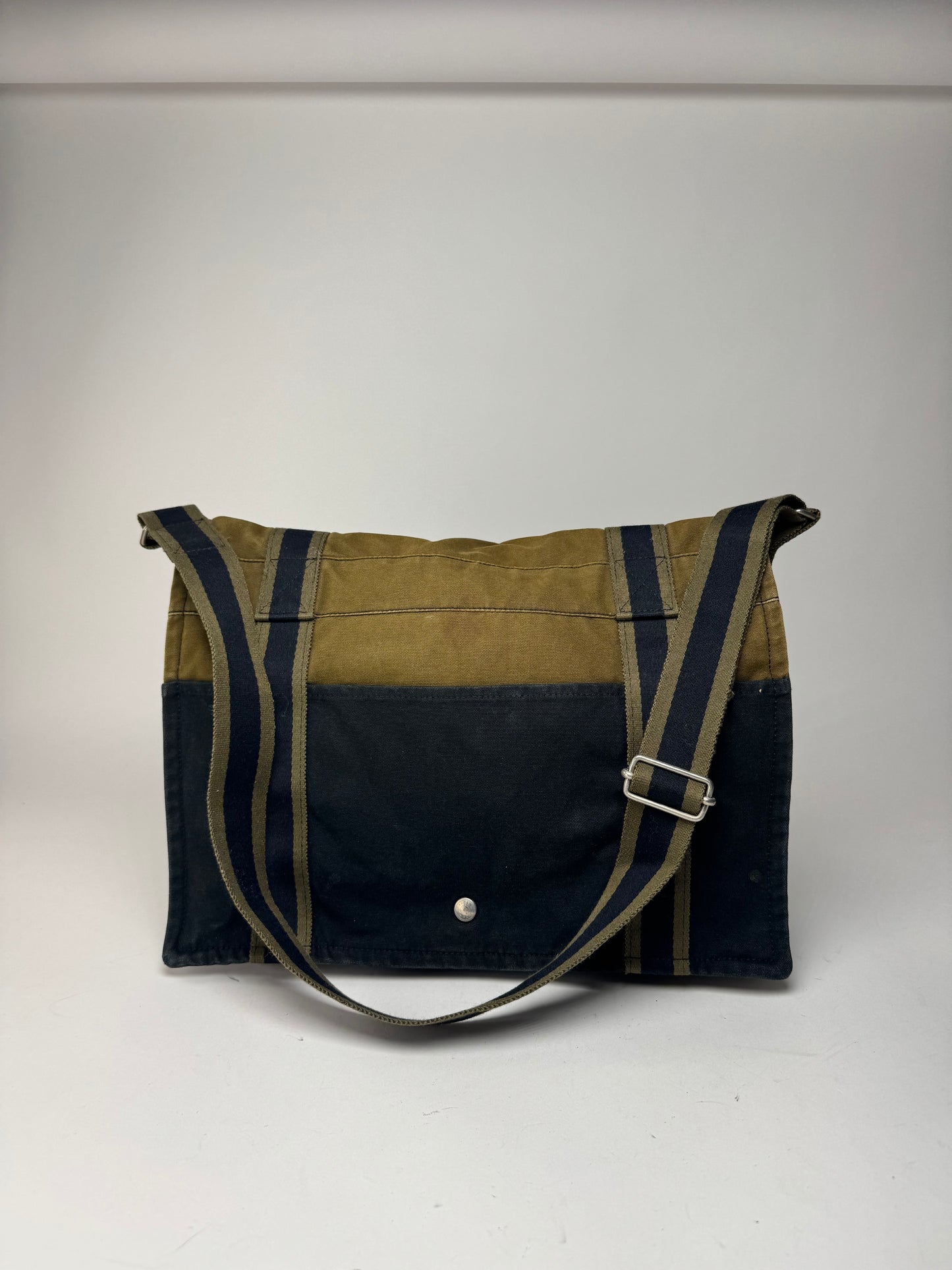 Sac en toile Hermès vintage à deux voies Kaki Noir