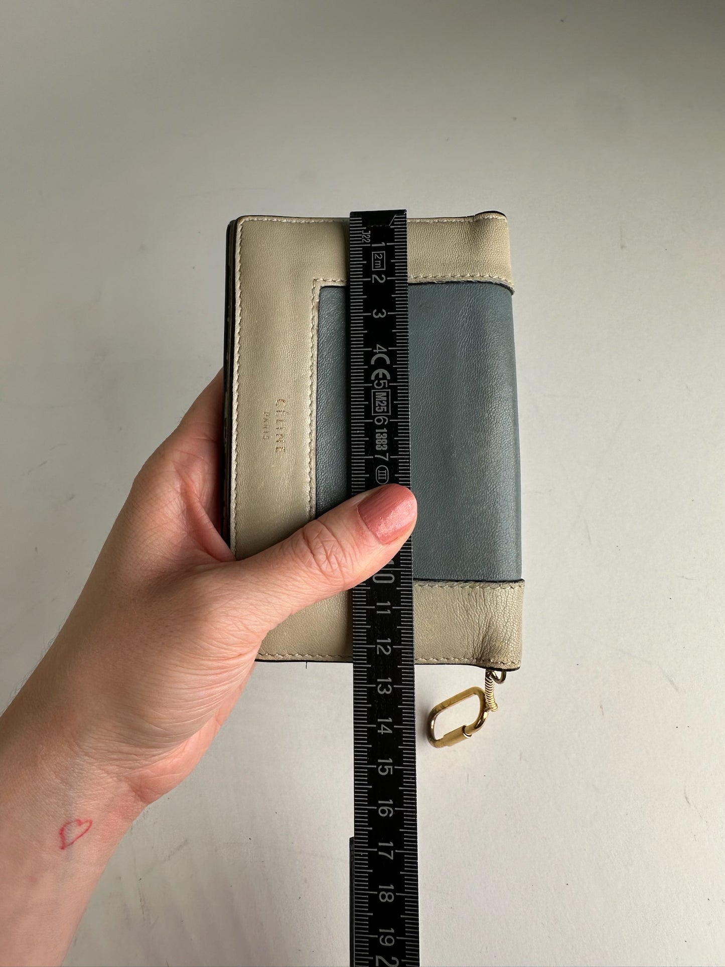 Vintage Celine Paris Keychain Leather Wallet Blue white