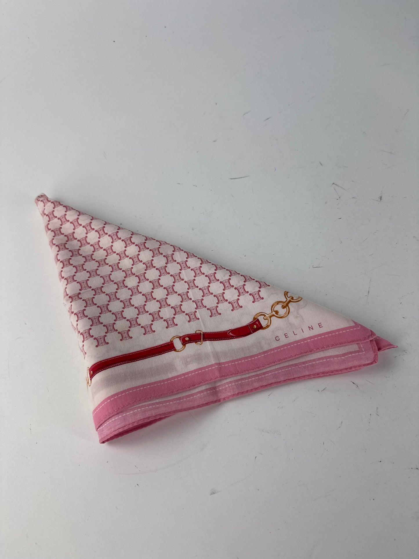 Foulard vintage Céline Triomphe Monogram blanc rose