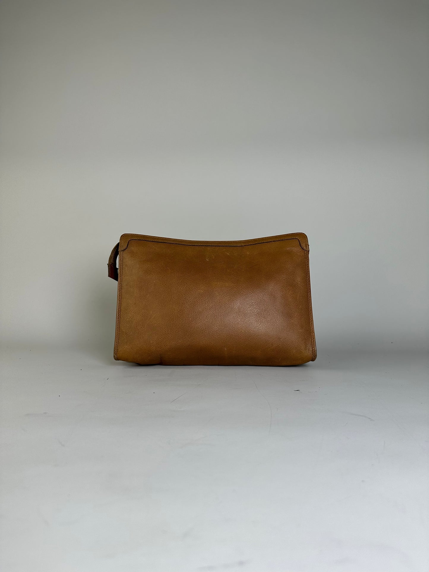 Vintage Celine Textured Leather Clutch Bag Tan Silver