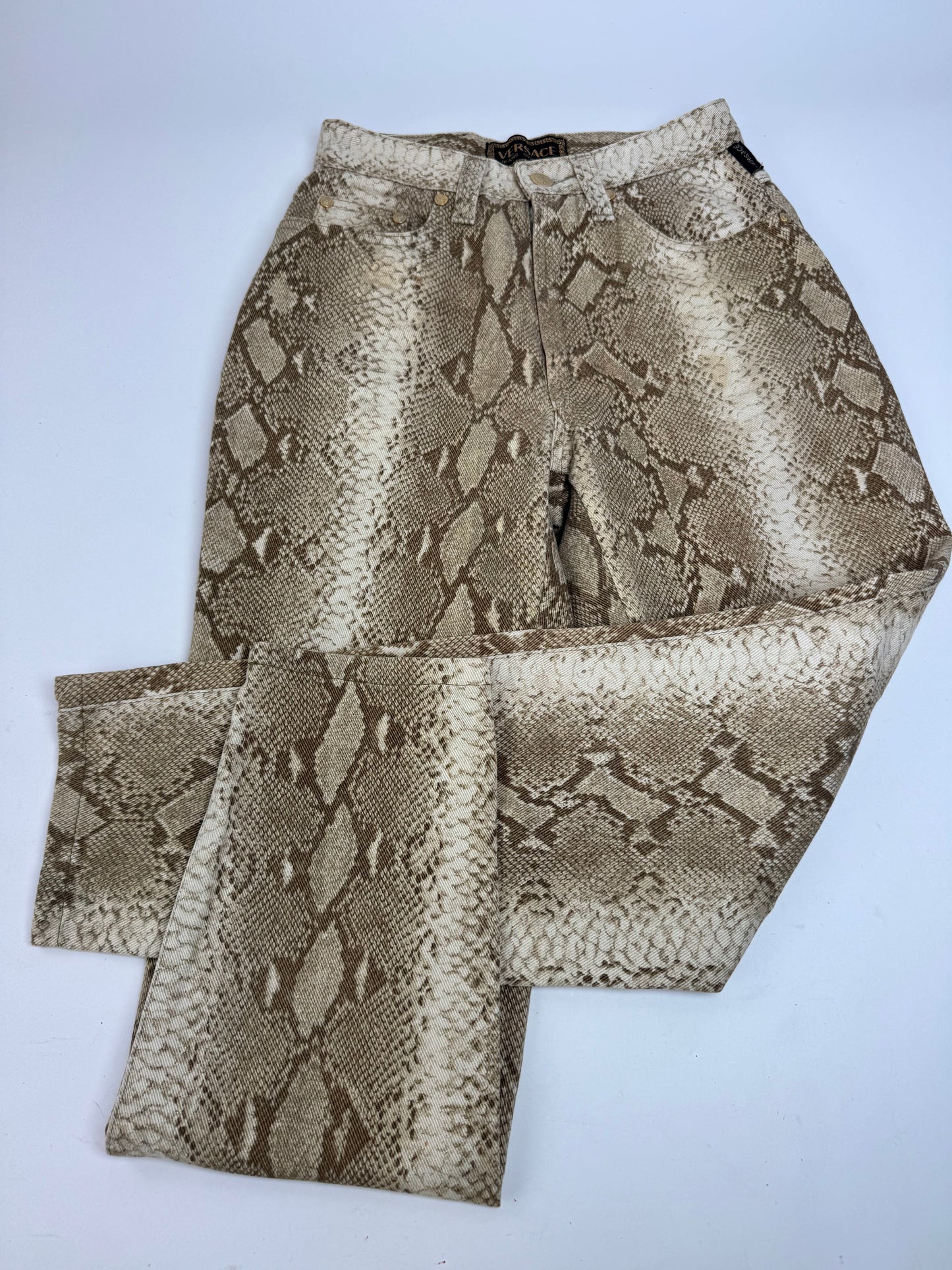 Vintage Versace Snake Emblossed Canvas Pants Gold