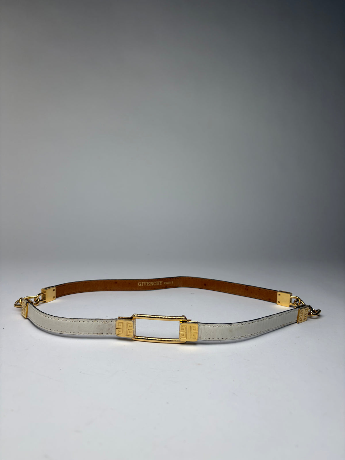 Vintage Givenchy 4G Logo Chain Strap Bag Late 1970s Light Grey Tan