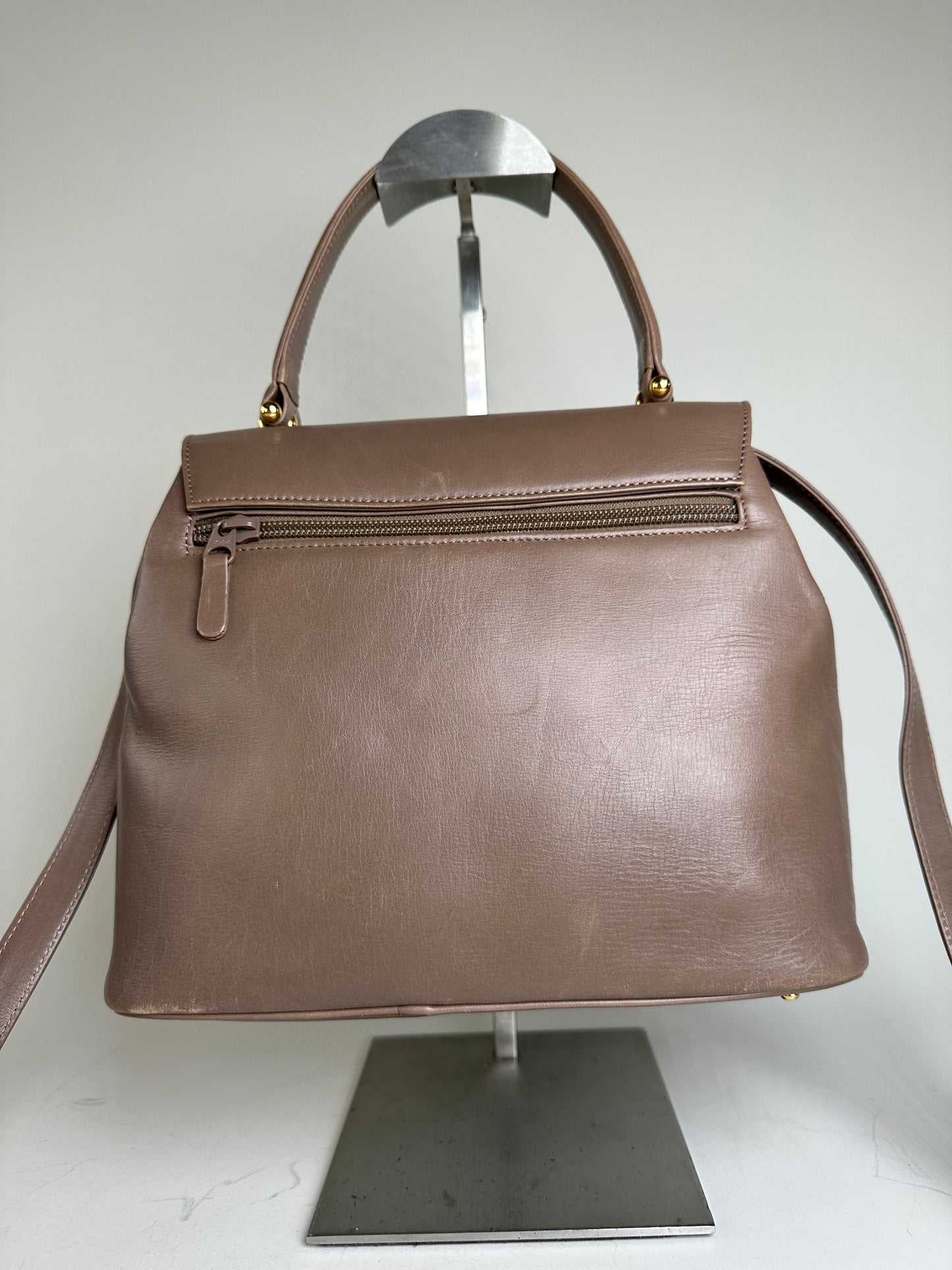 Vintage Givenchy Structured Leather Handbag Brown Gold Clasp