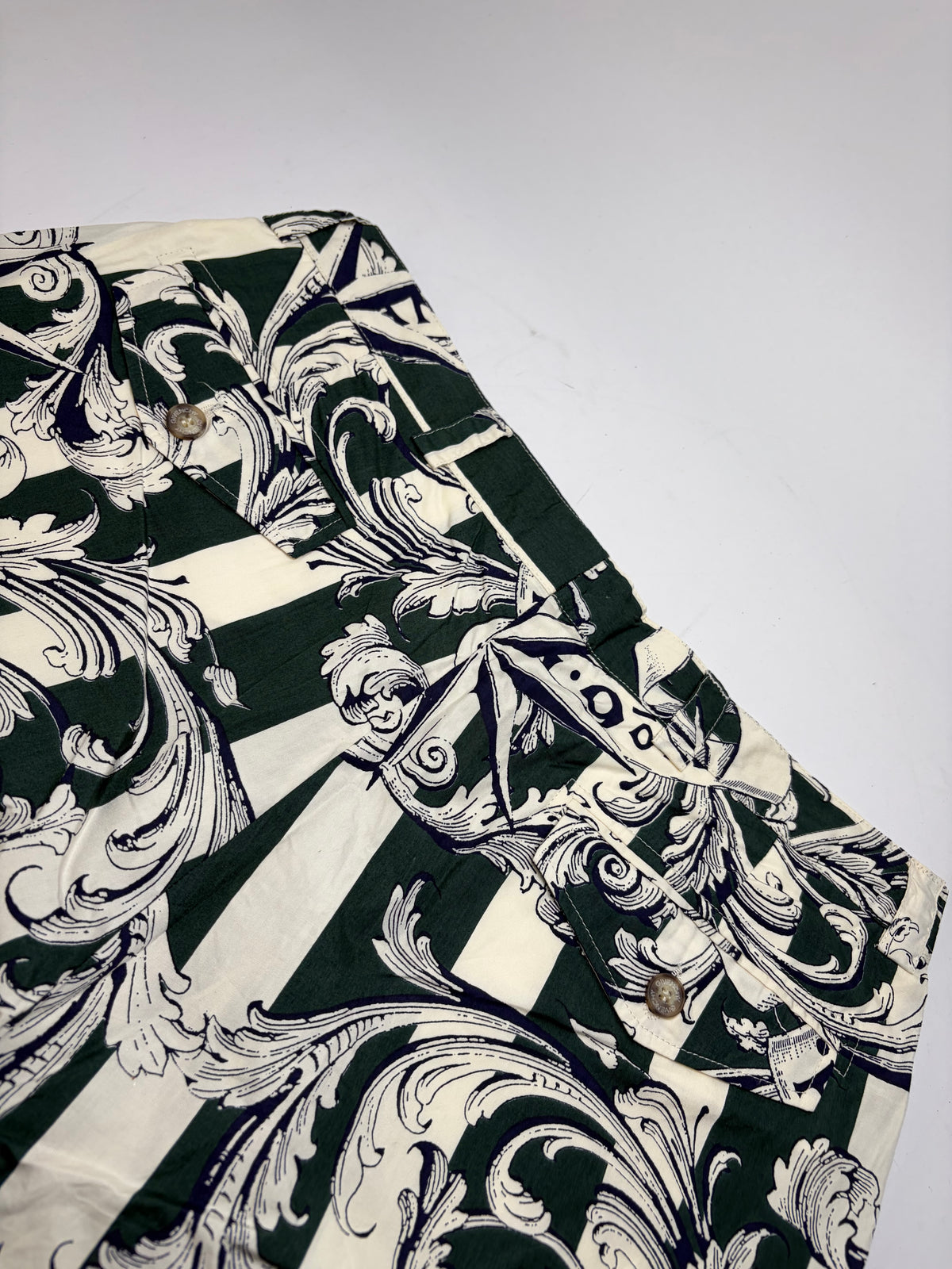 Vintage Givenchy Men's Cotton Floral Shorts Late 1980s Green Cream M
