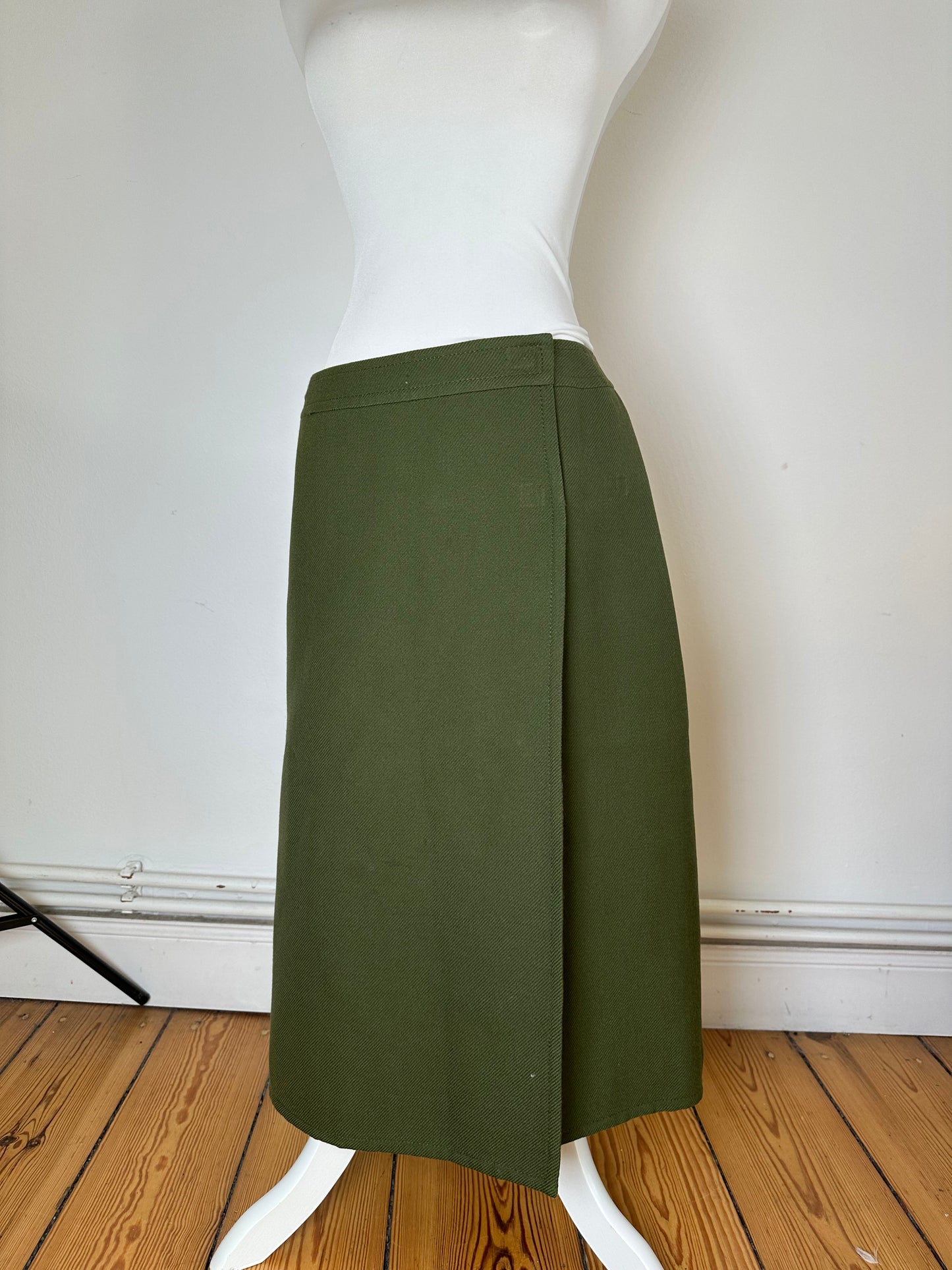 Vintage Celine Reversible Wool Skirt Olive Green S