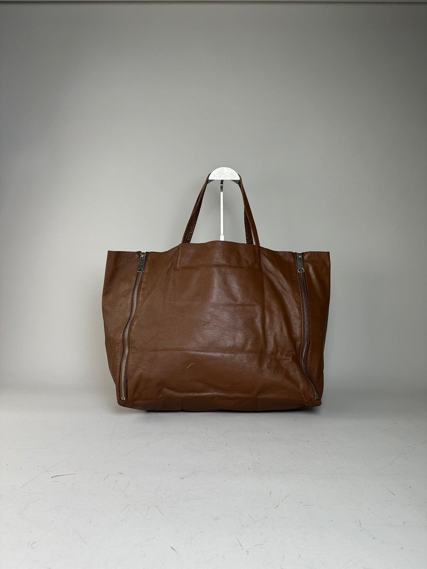 Vintage Celine Leather Tote Bag Brown Silver c. 2000s