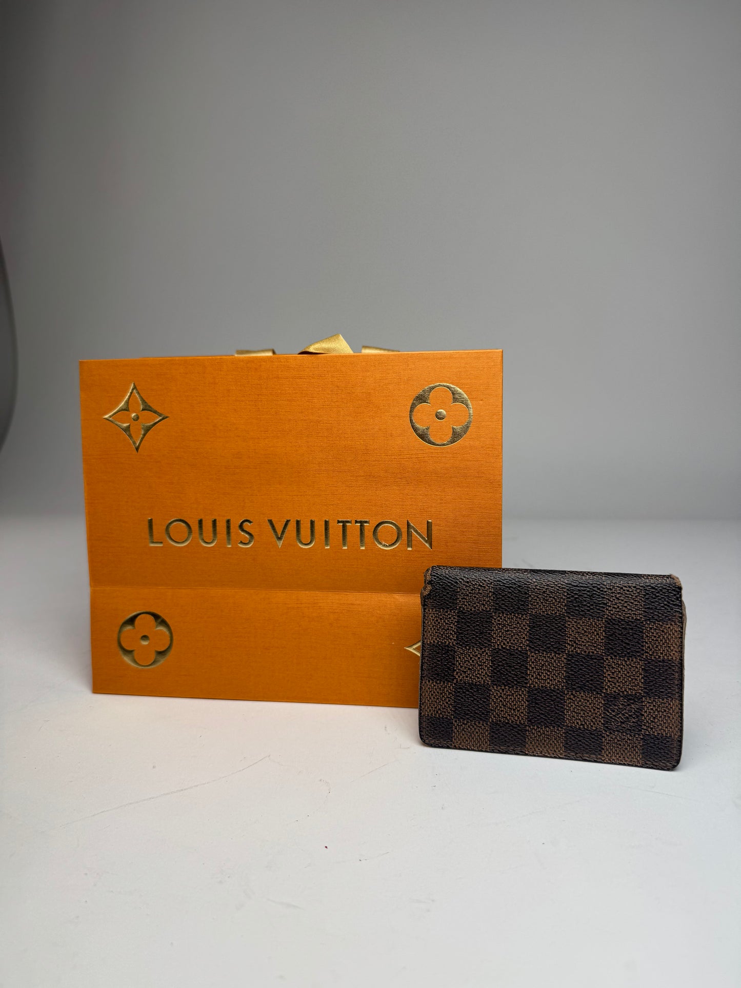 Vintage Louis Vuitton Leather Damier Monogram Card Holder Brown