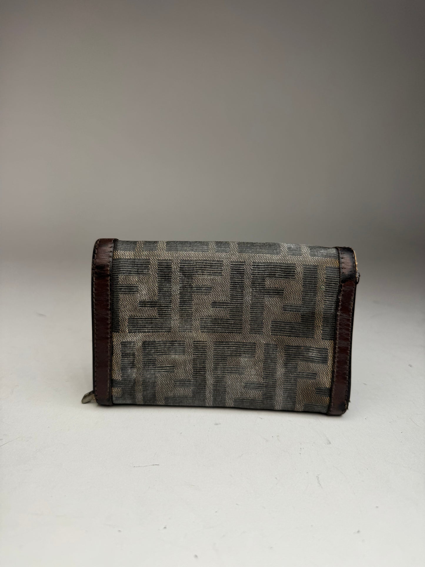 Vintage Fendi FF monogram canvas leather wallet brown