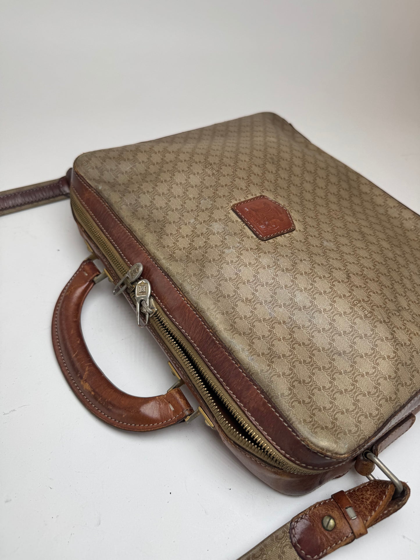 Vintage Celine Paris 2Way leather Triomphe Bag beige