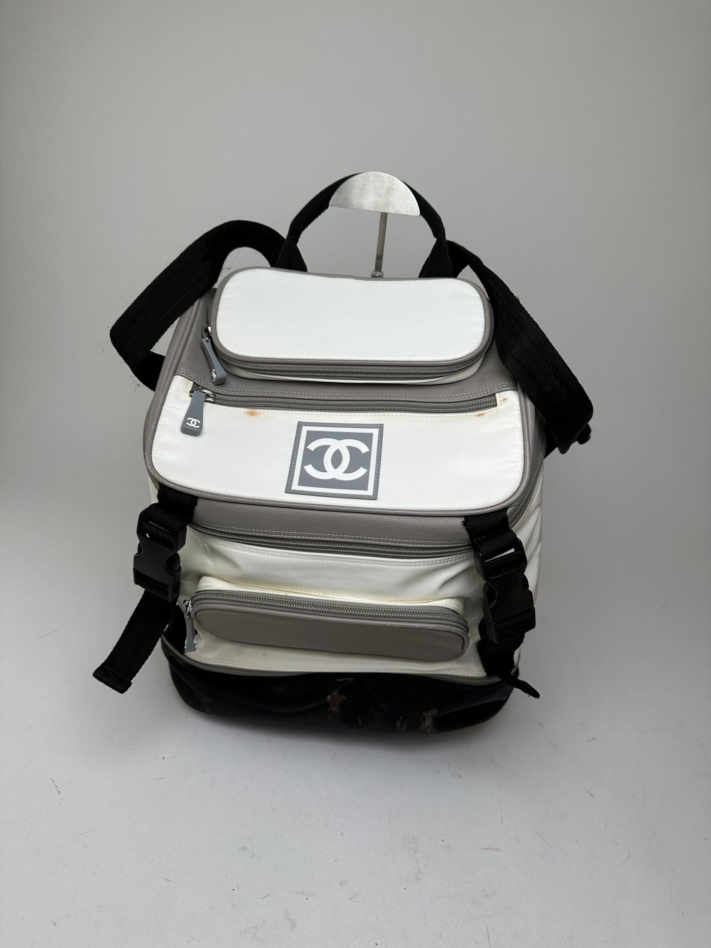Vintage CHANEL Backpack Nylon Cream Black
