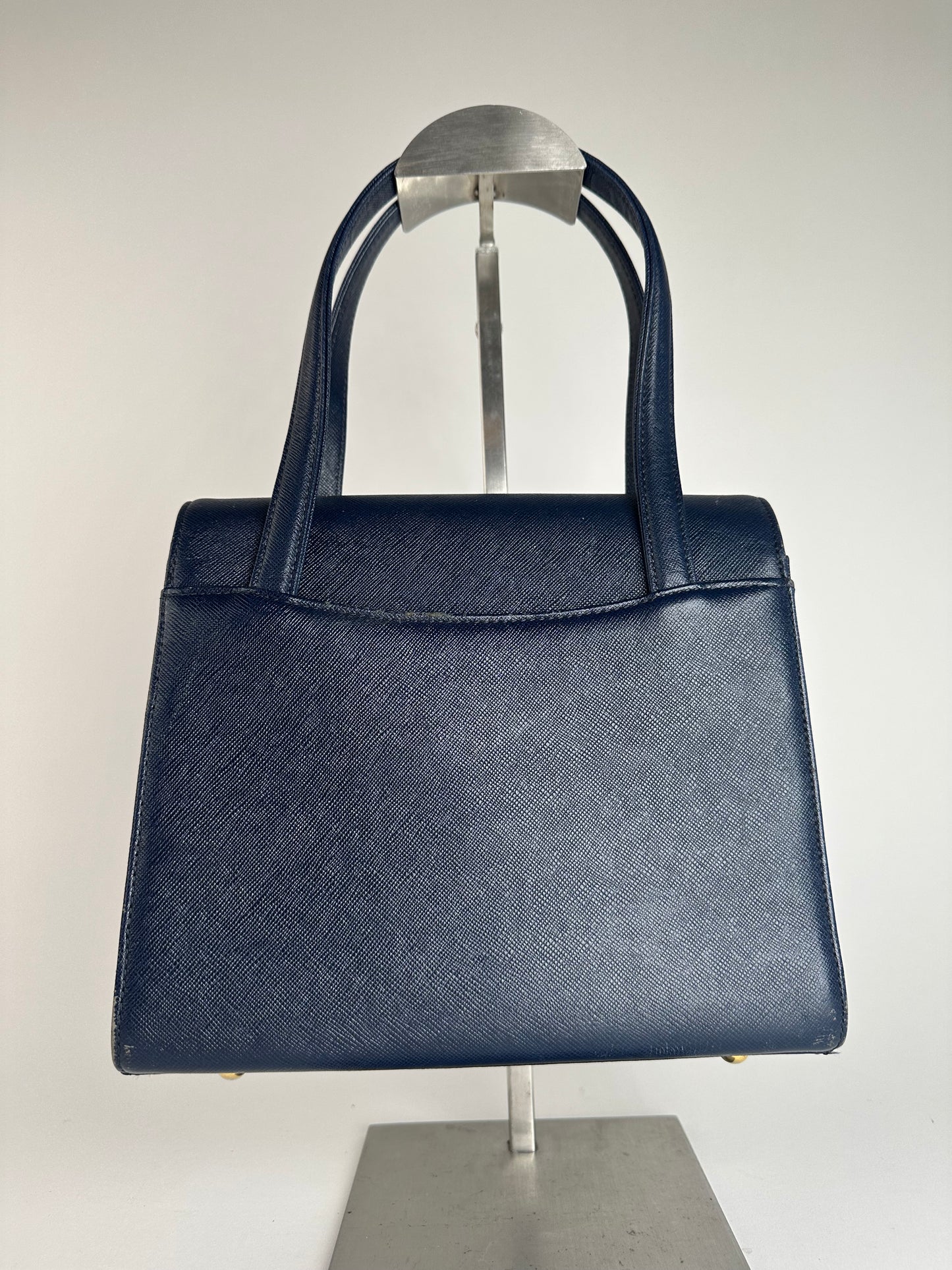 Vintage Courreges Leather Handbag Navy