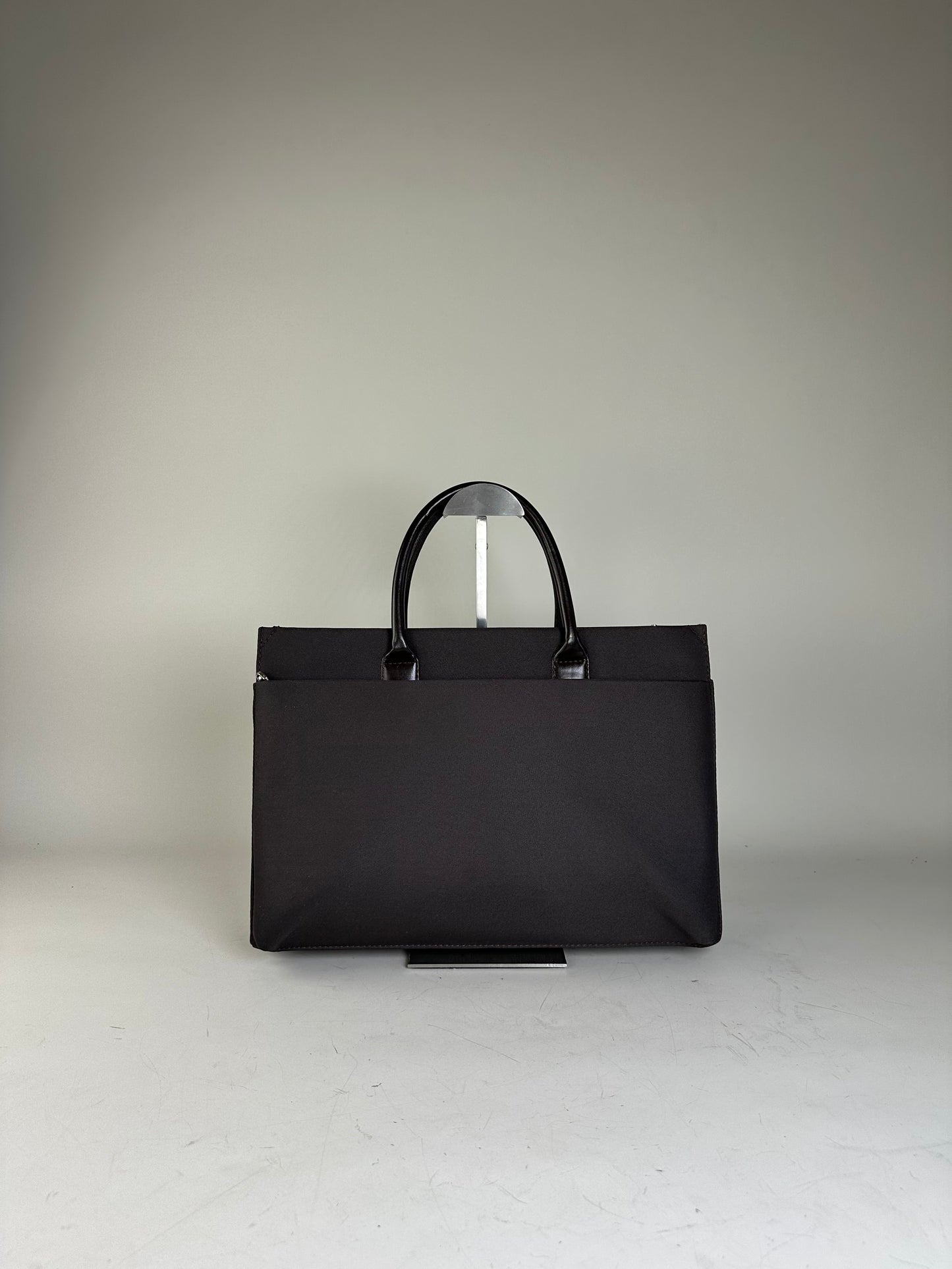 Vintage Ferragamo Nylon Leather Trim Handbag Black Brown