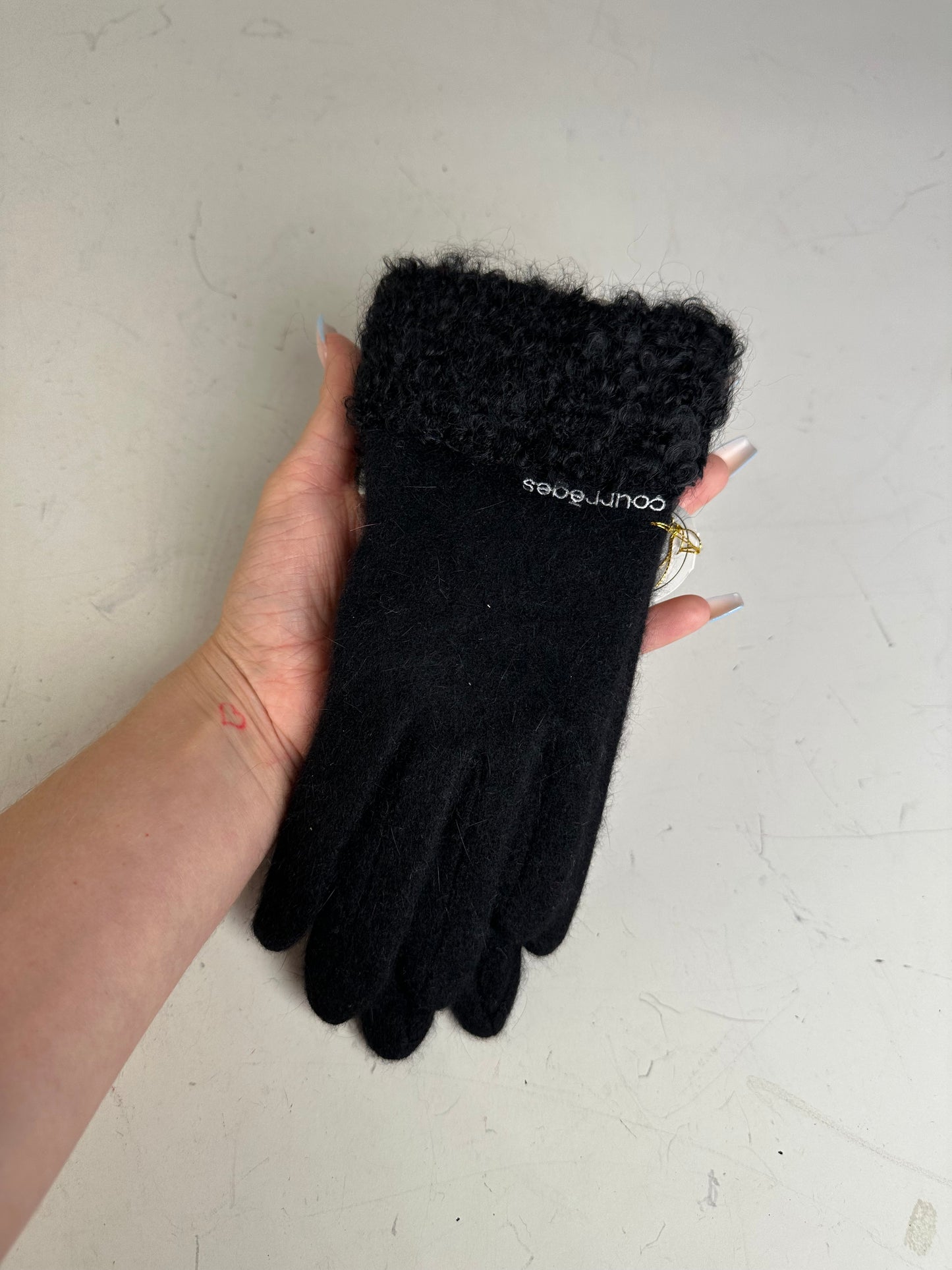 Vintage Courreges Wool Gloves Black Fur Trim New with Tag