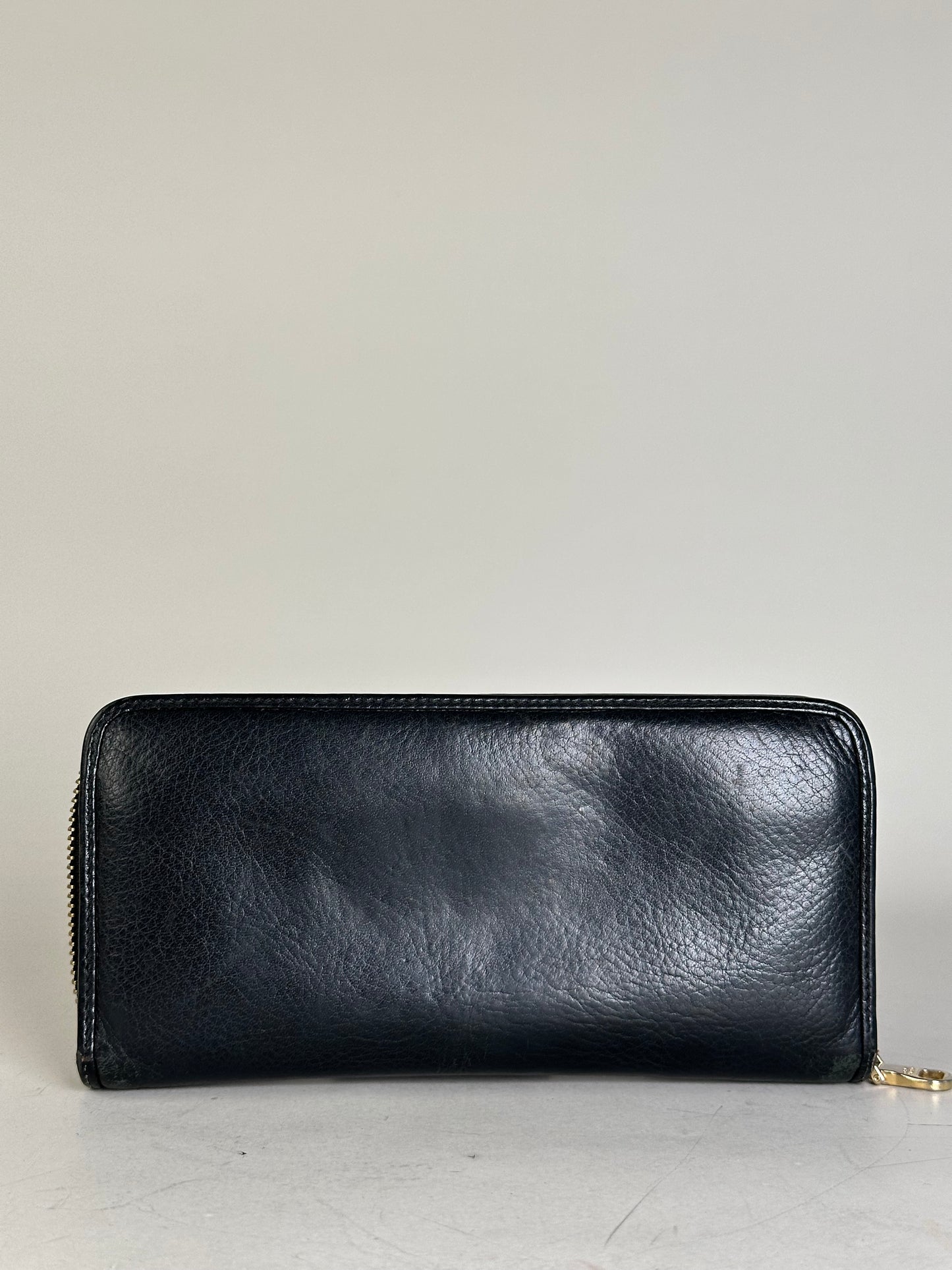 Vintage Loewe Textured Leather Wallet Black Gold Zip