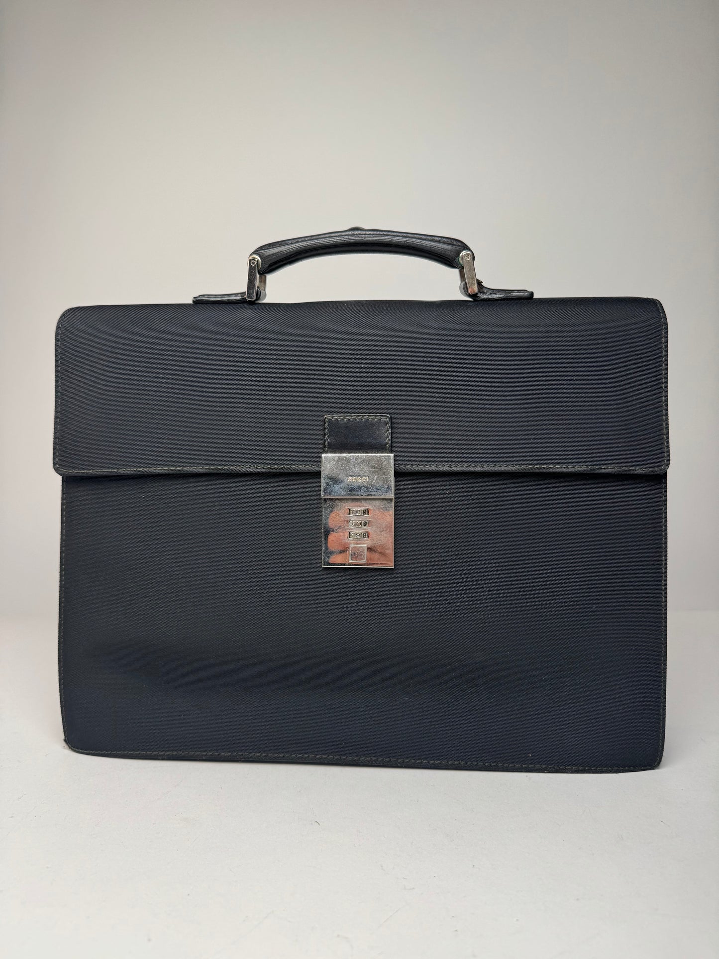 Vintage Gucci Polyester Leather Briefcase Black