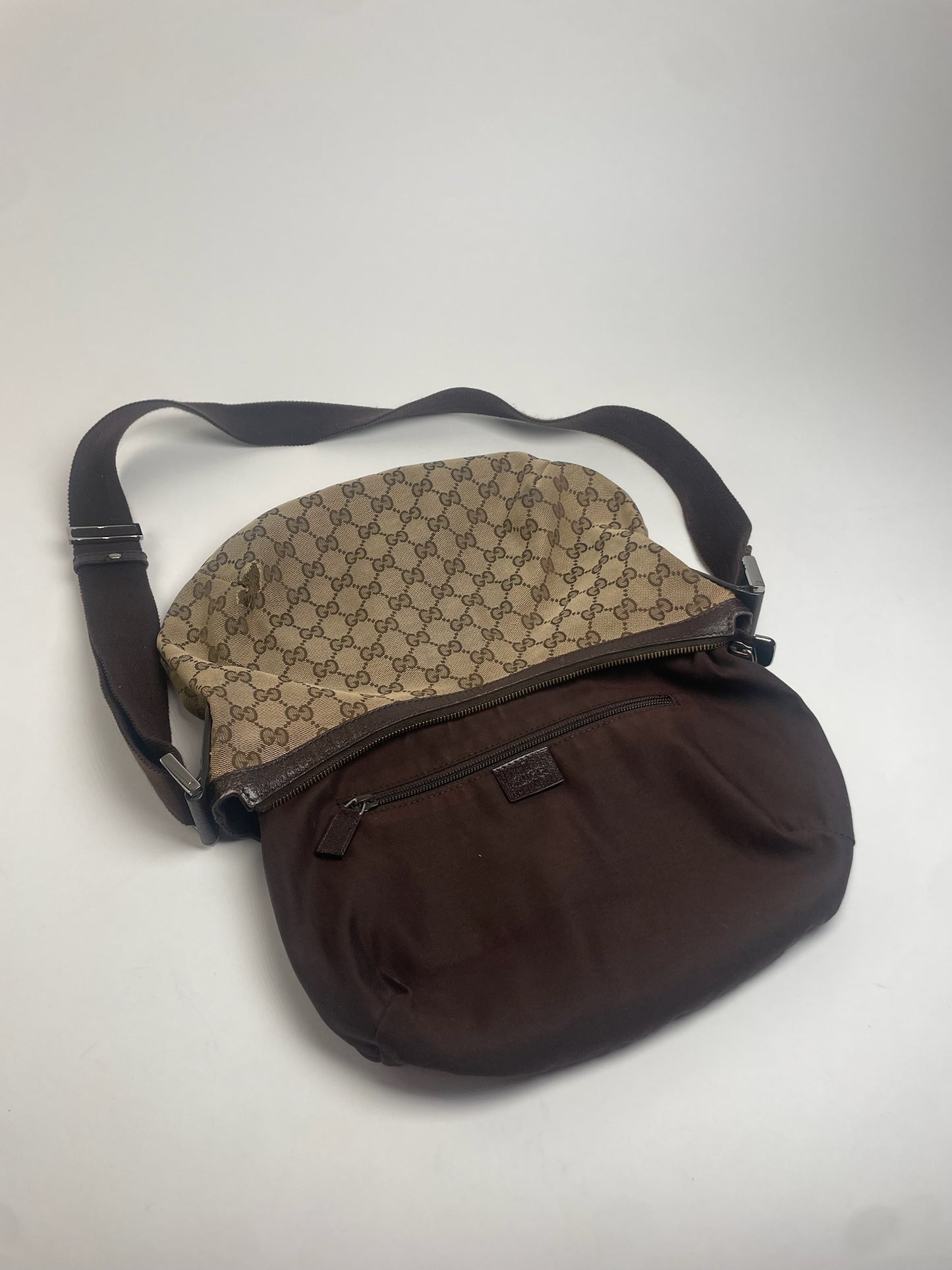 Vintage Gucci Monogram Croissant Shoulder Bag Beige Brown