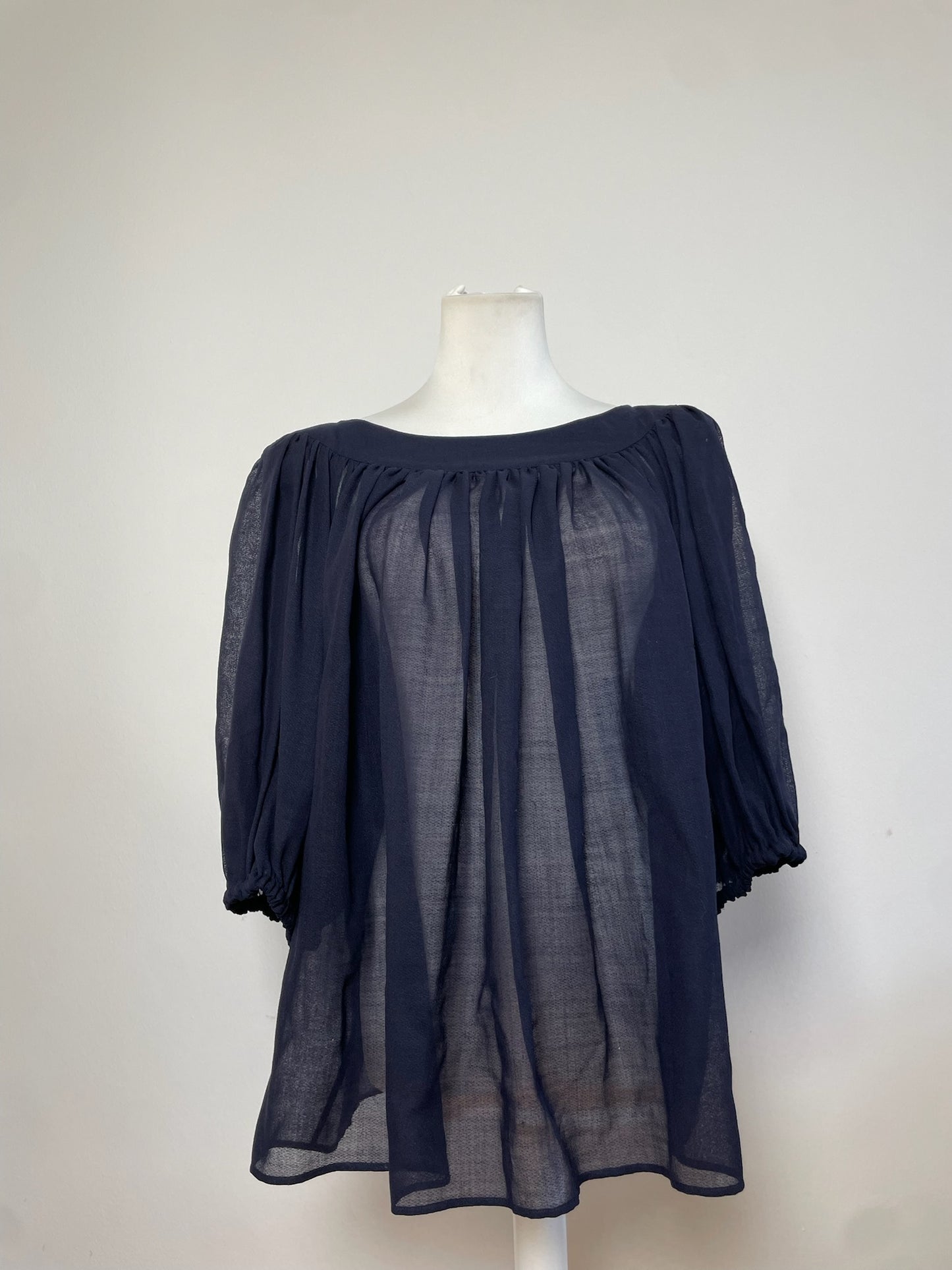 Vintage Yves Saint Laurent Wool Nylon Blouse Navy M