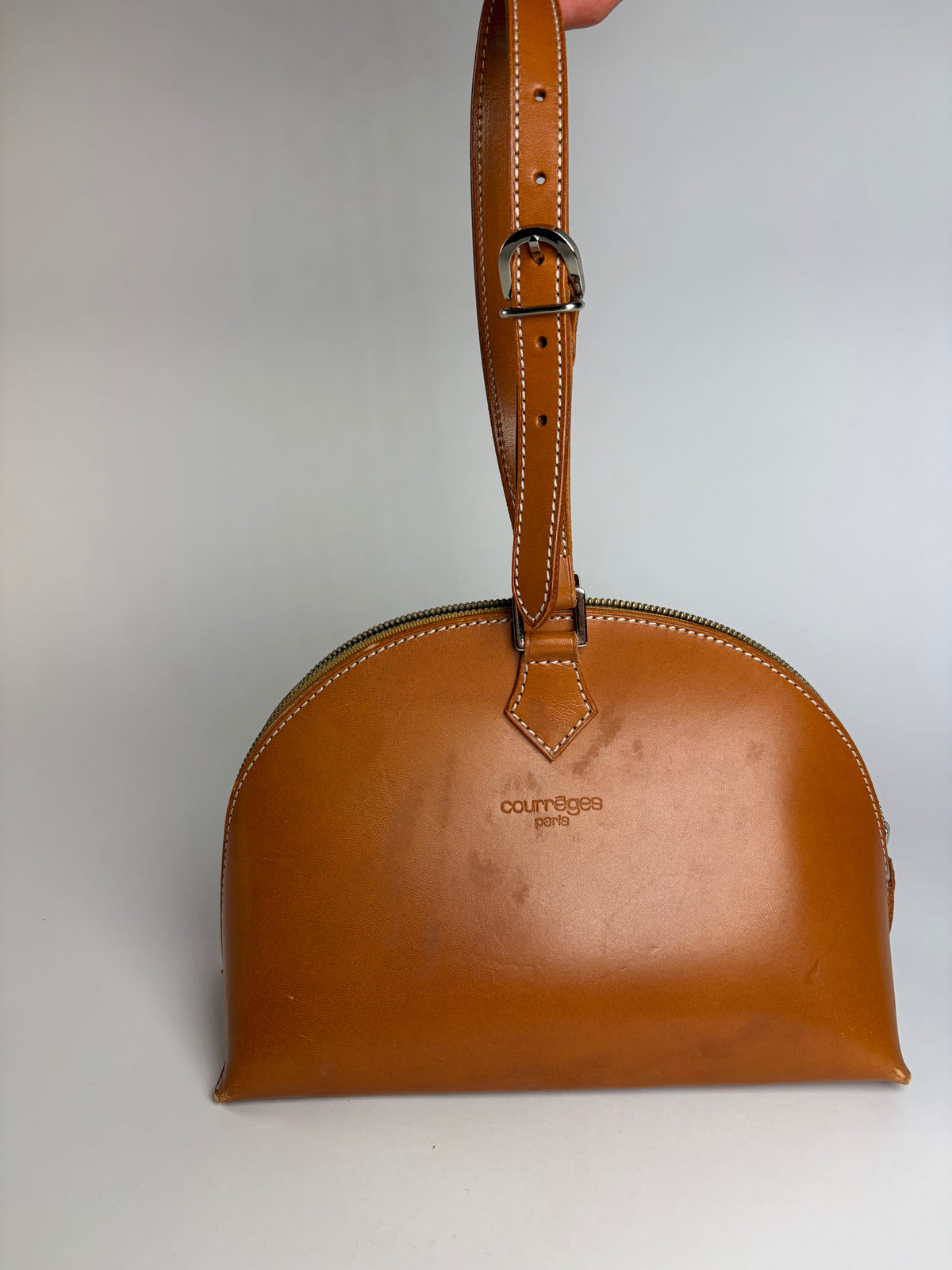 Vintage Courrèges Structured Leather Top-Handle Bag Late 1990s Tan