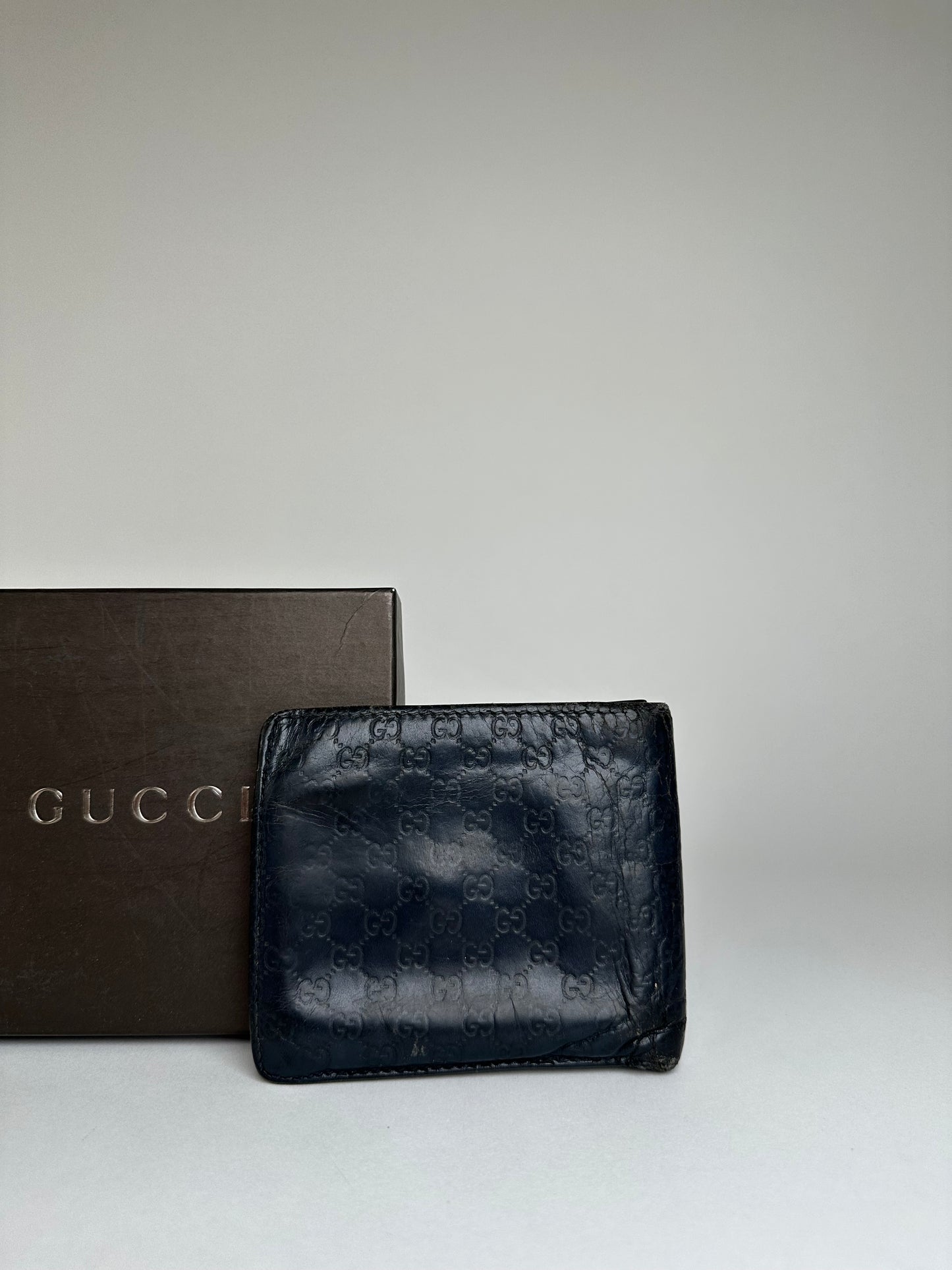 Vintage Gucci Microguccissima Bifold Wallet Navy Blue