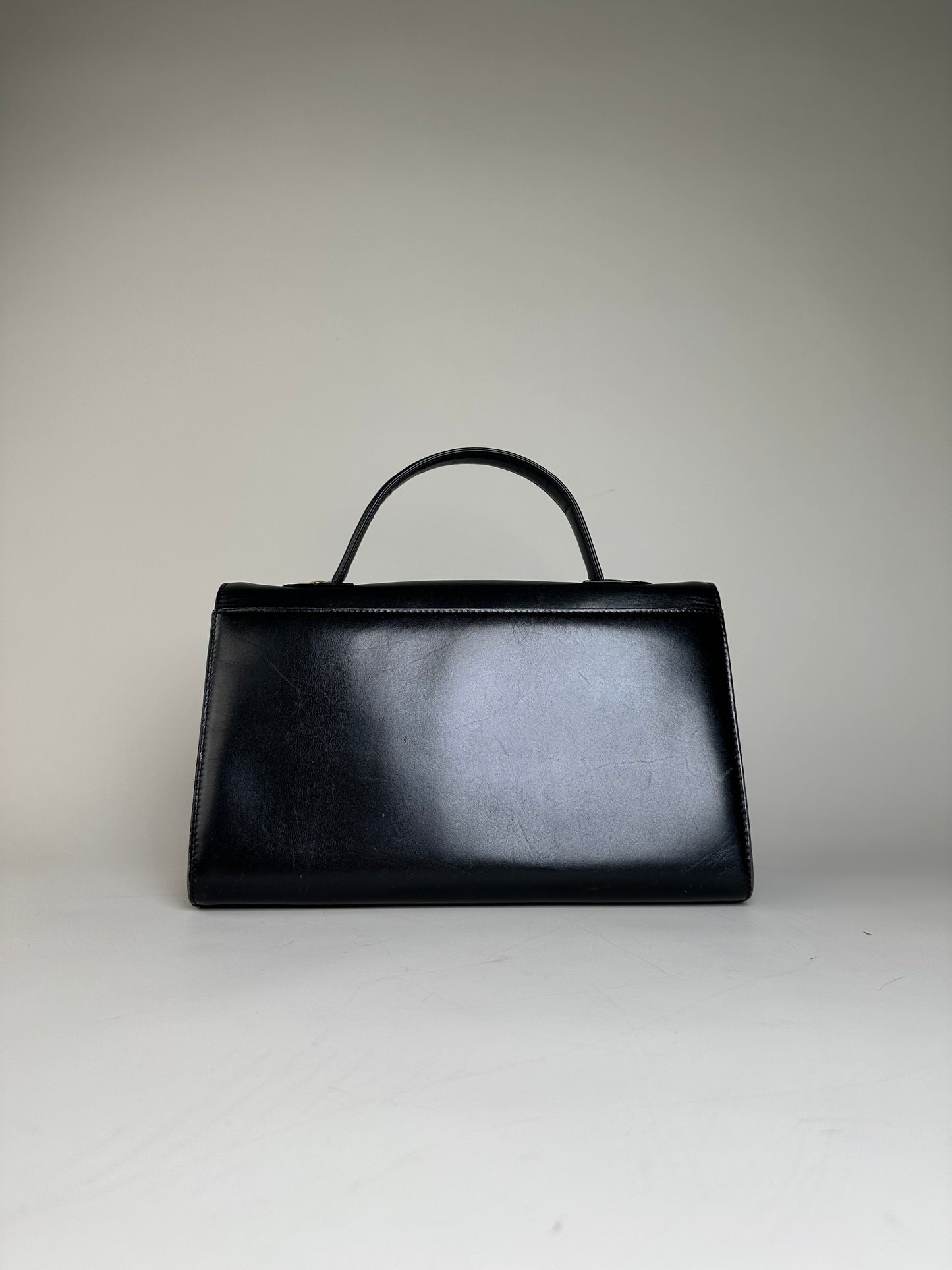 Vintage Givenchy Structured Leather Handbag Black Gold