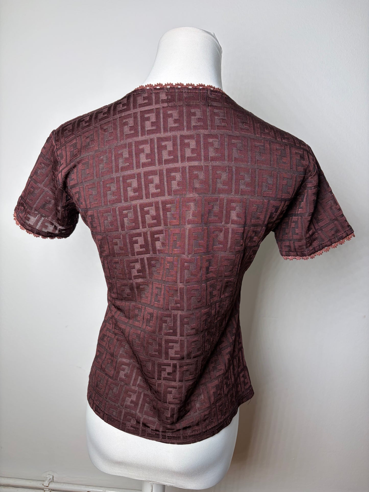 Vintage Fendi FF Monogram Jersey T-Shirt Burgundy M