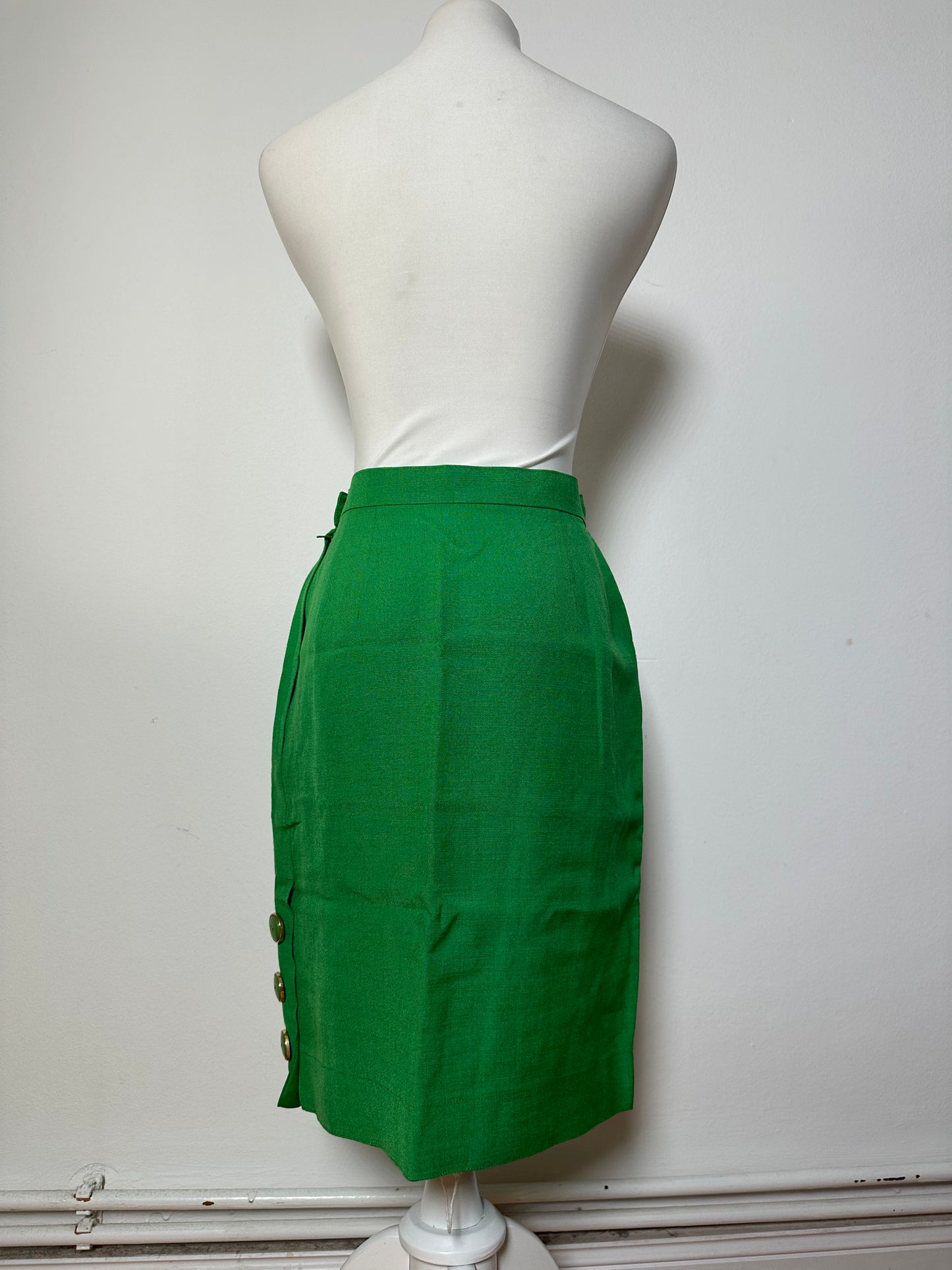 Vintage Dior Linen Blend Skirt Green Gold Buttons