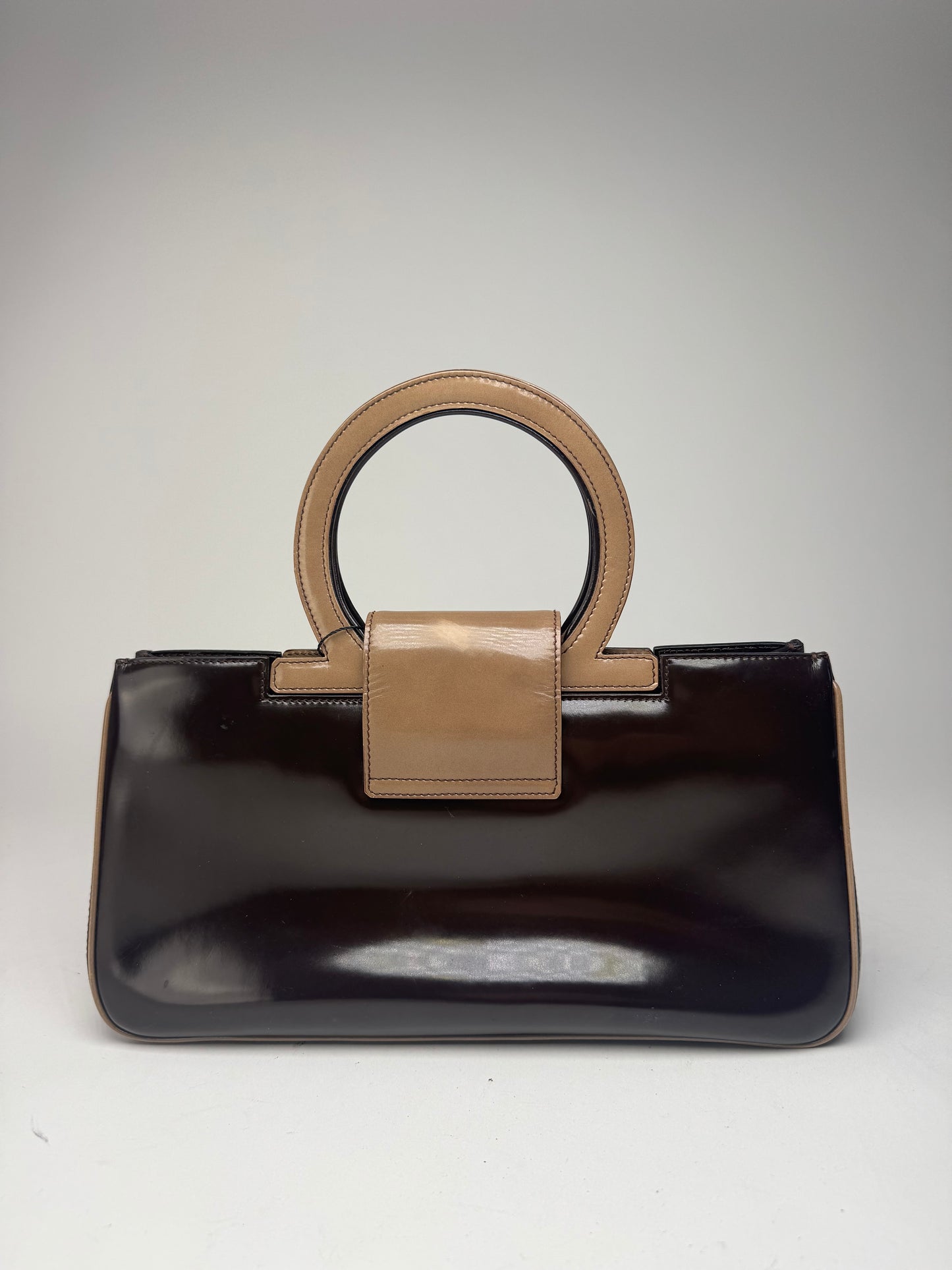 Vintage Salvatore Ferragamo Patent Leather Bag black brown