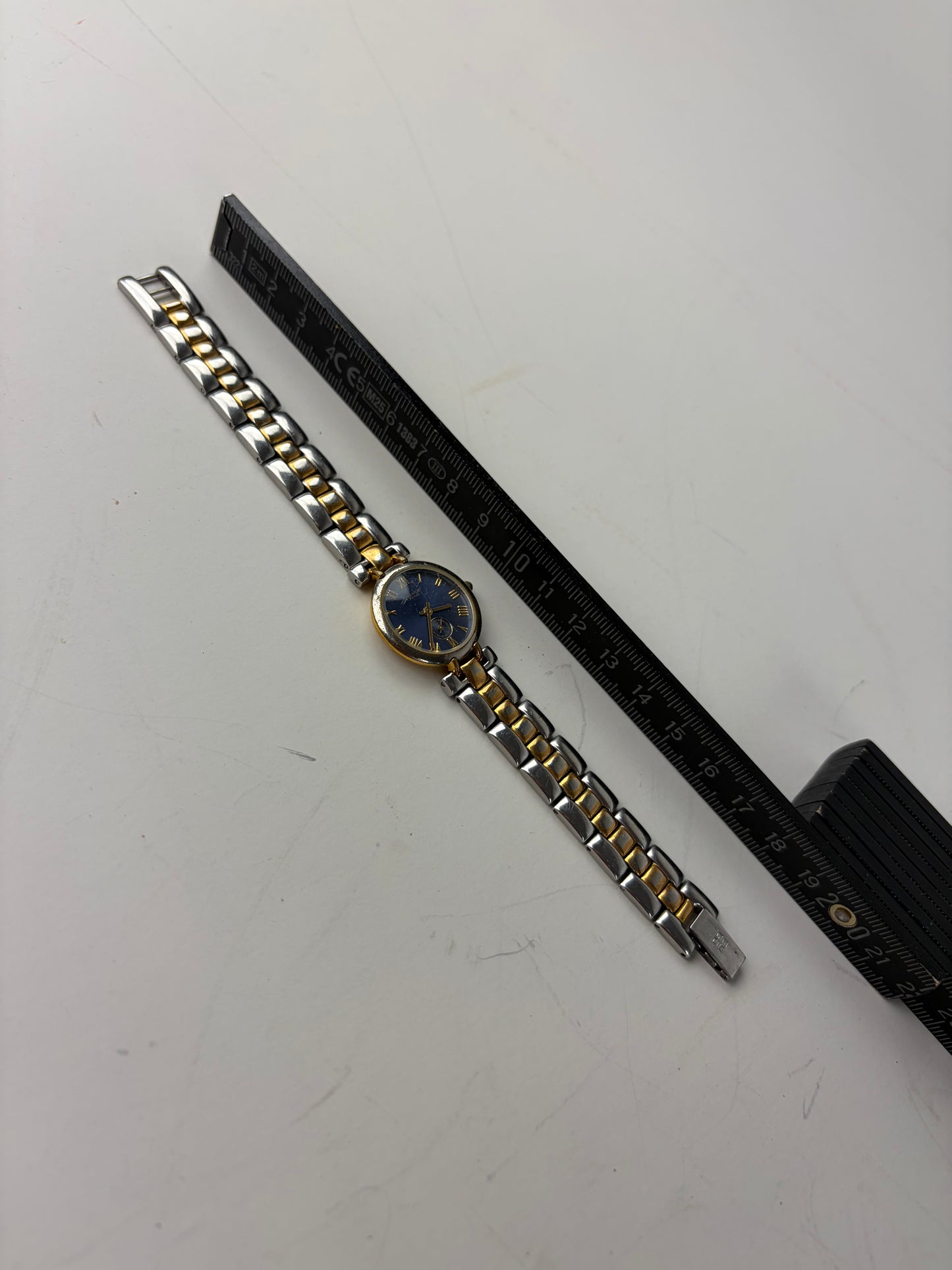 Vintage Givenchy Stainless Steel Bracelet Watch Blue Gold