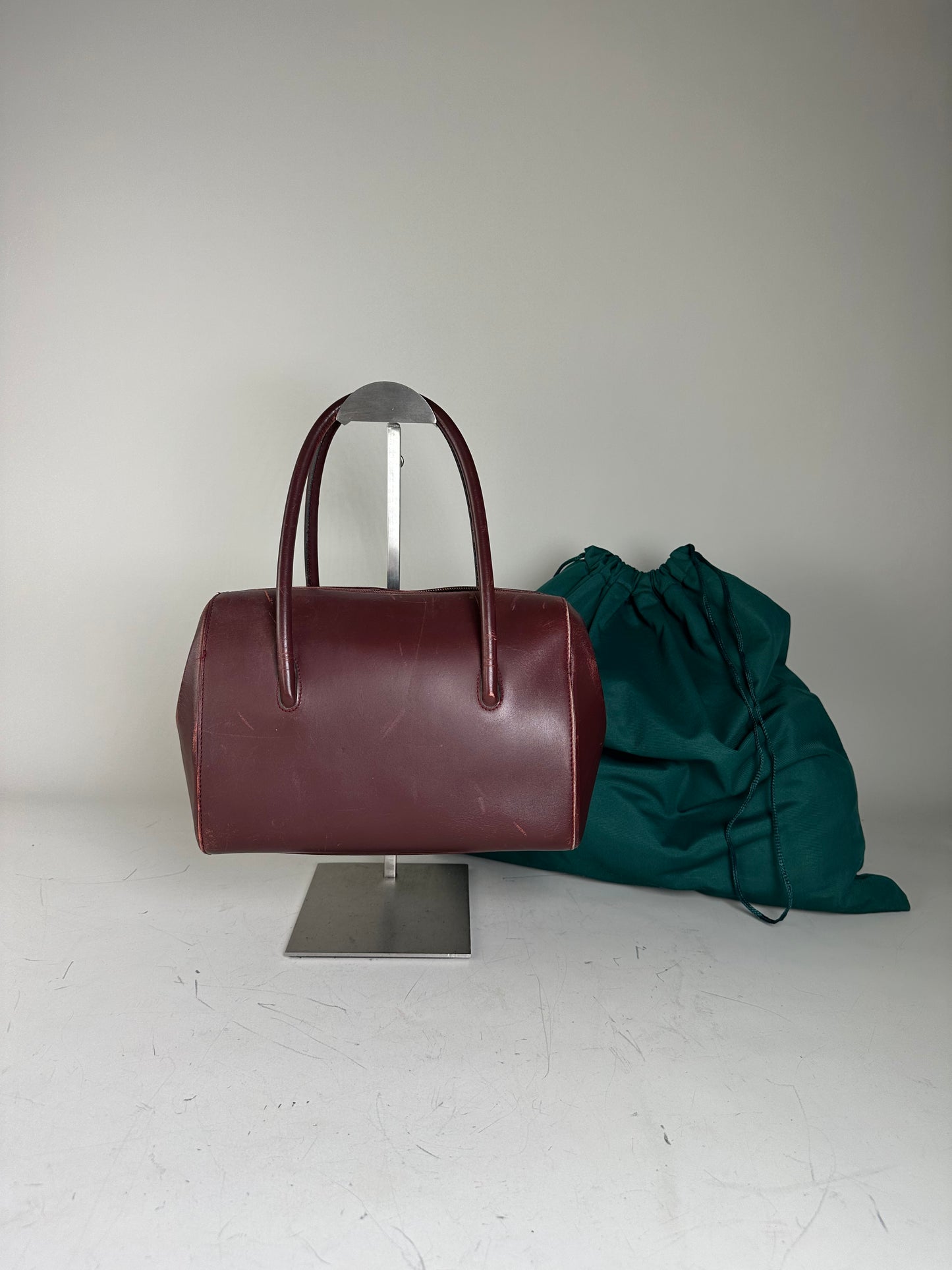 Vintage Cartier Leather Handbag Burgundy Gold-Tone Zip