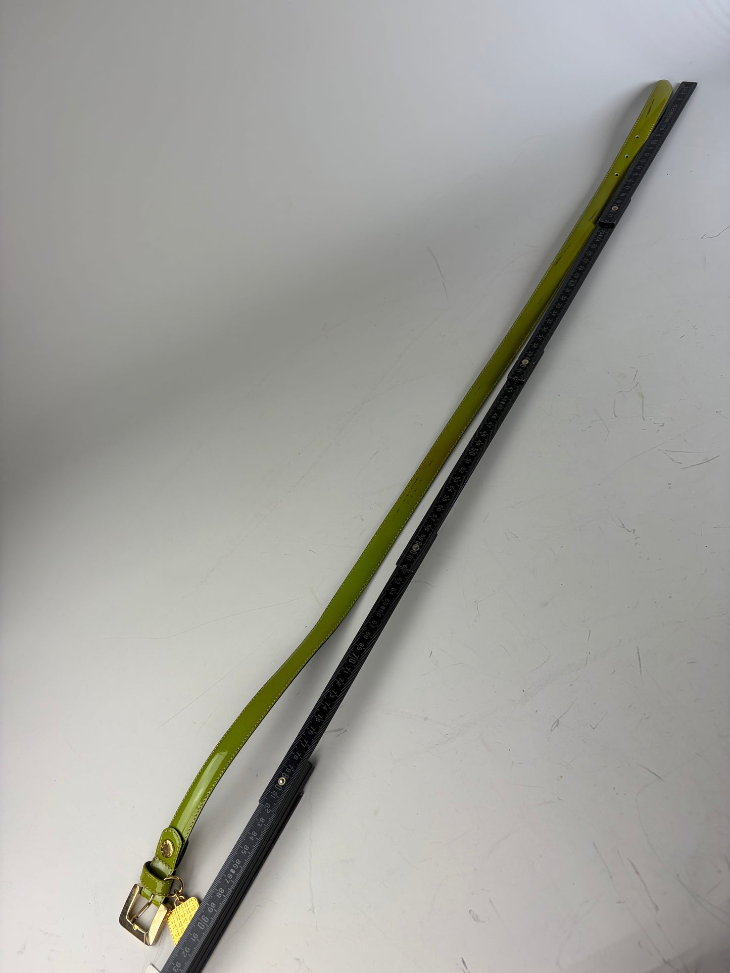 Vintage Givenchy Leather Belt Lime Green Black Gold Buckle
