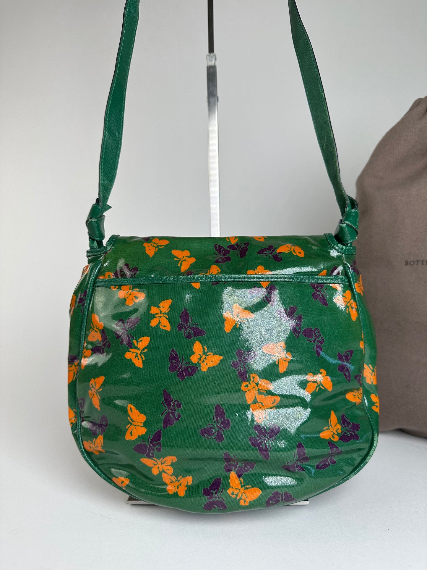Vintage Bottega Veneta Butterfly Print Patent Shoulder Bag Green