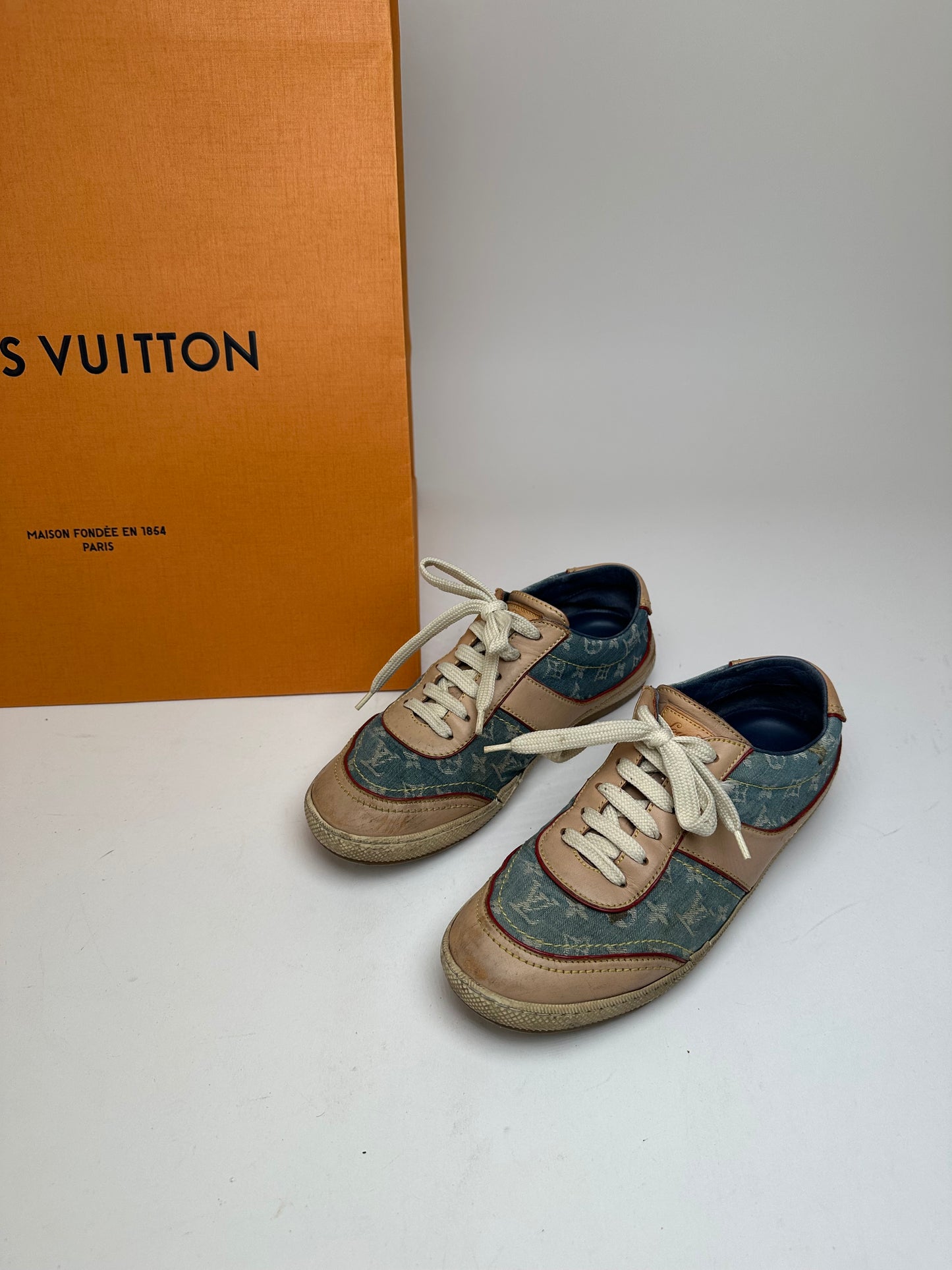 Vintage Louis Vuitton Monogram Denim Leather Sneaker Blue EU36