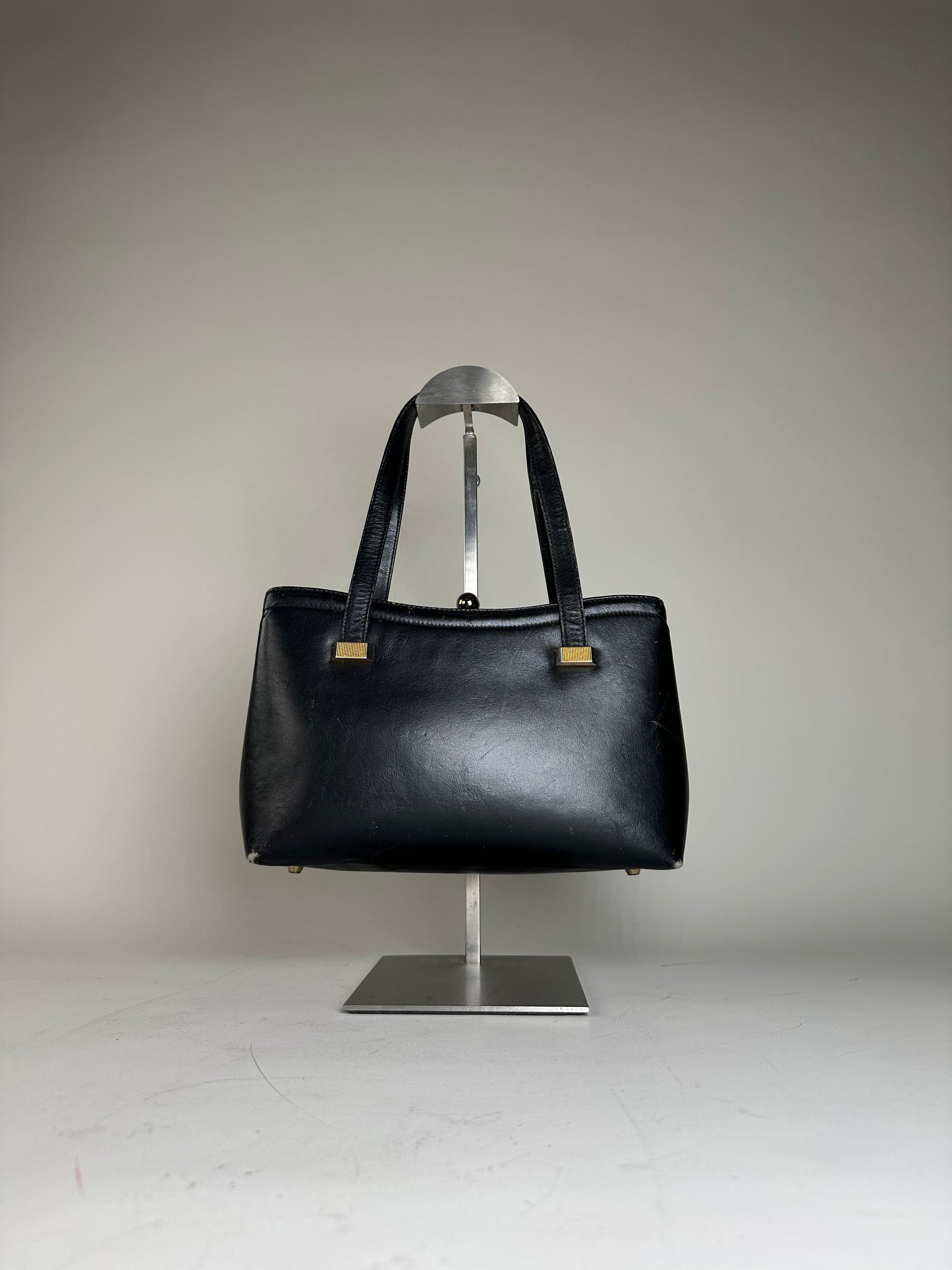 Vintage Givenchy Structured Leather Tote Black Gold