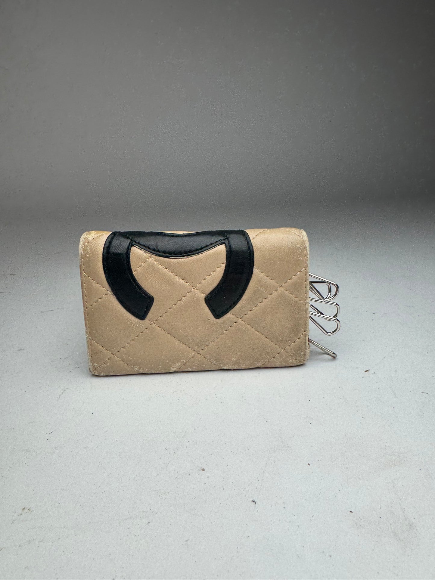 Vintage Chanel Leather Key Holder Beige black