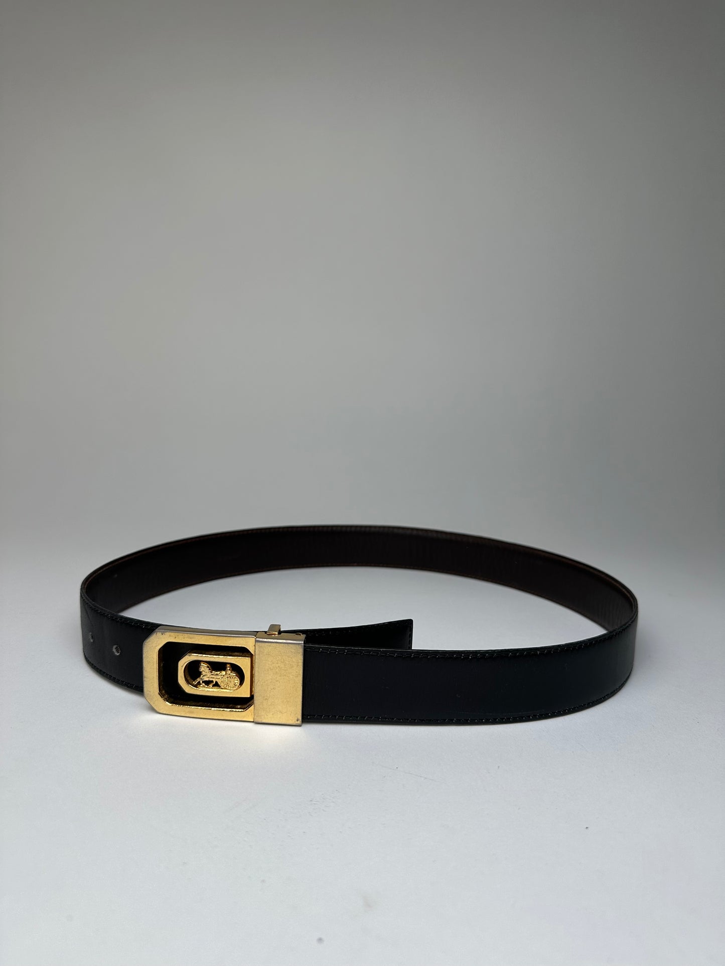 Vintage Celine Sulky Reversible Leather Belt Black 80 cm