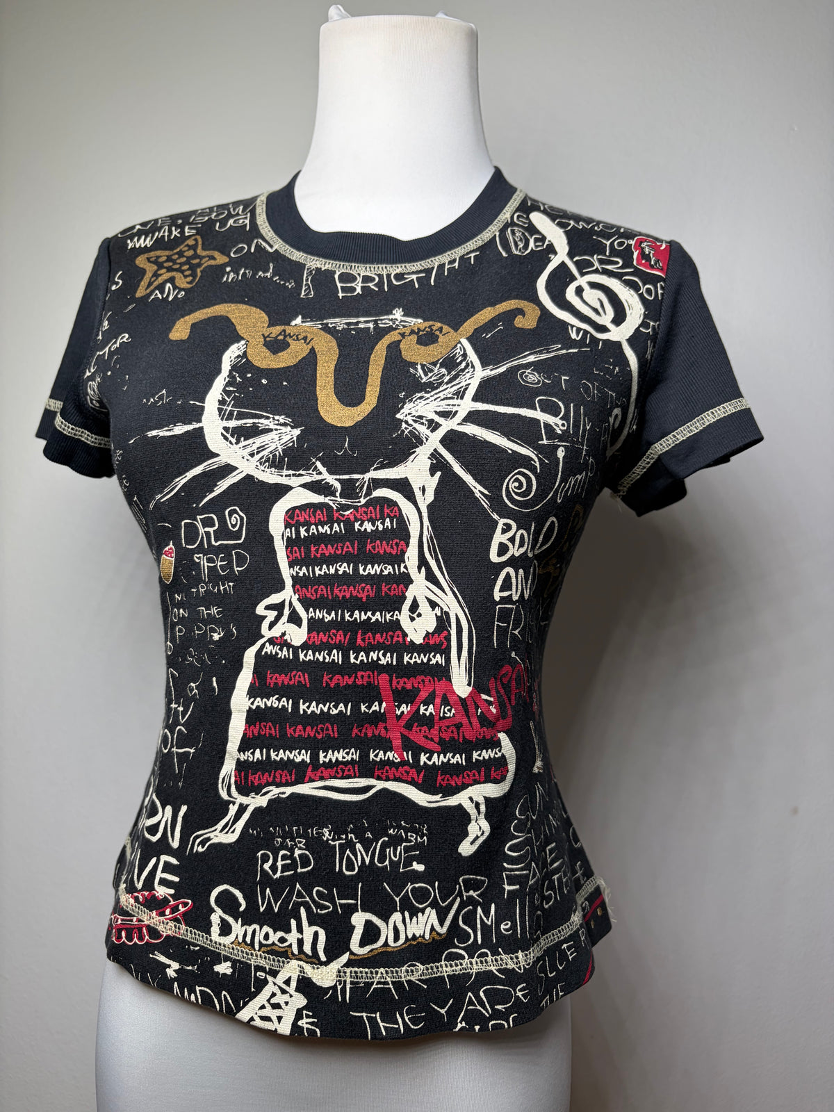 Vintage Kansai Yamamoto Graphic Short Sleeve Top Black S