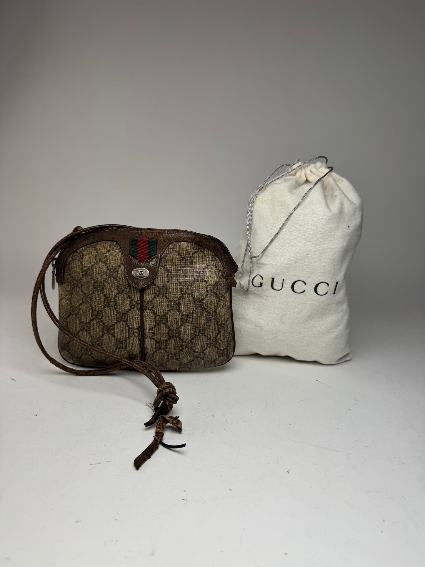 Vintage Gucci Monogram Leather Bag Brown Grey