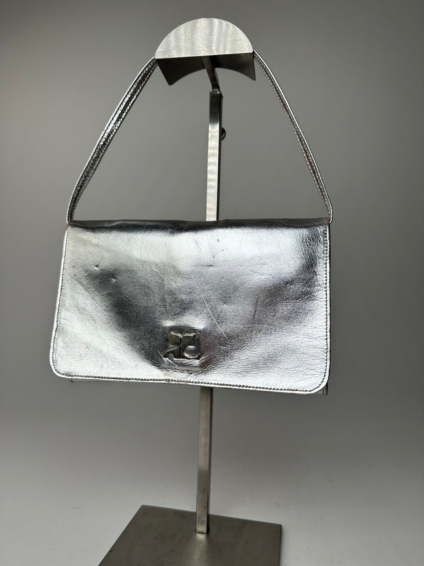 Vintage Courreges Leather Baguette Bag Silver