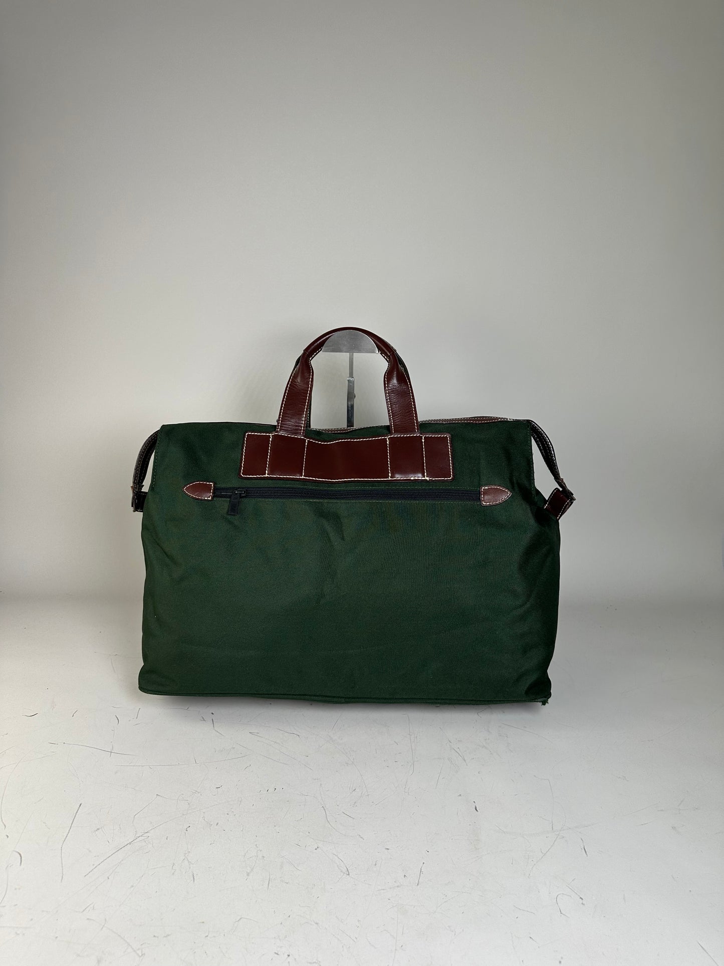 Vintage Issey Miyake Canvas Leather Trim Tote Dark Green Brown