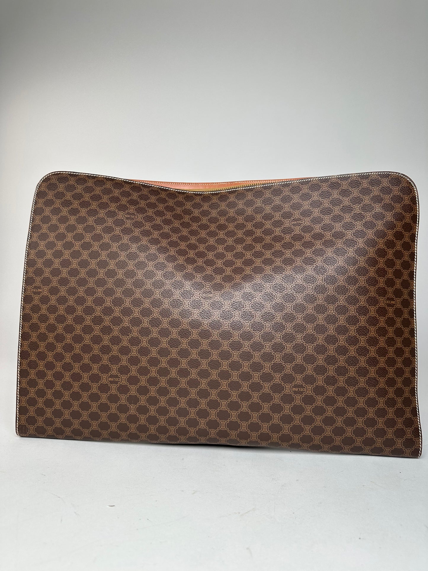 Vintage Celine Paris Triomphe Monogram Leather Clutch Brown