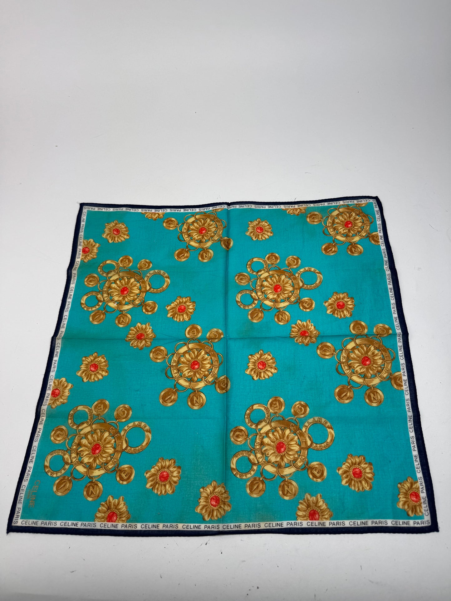 Vintage Celine Barocke Scarf turquiose Gold