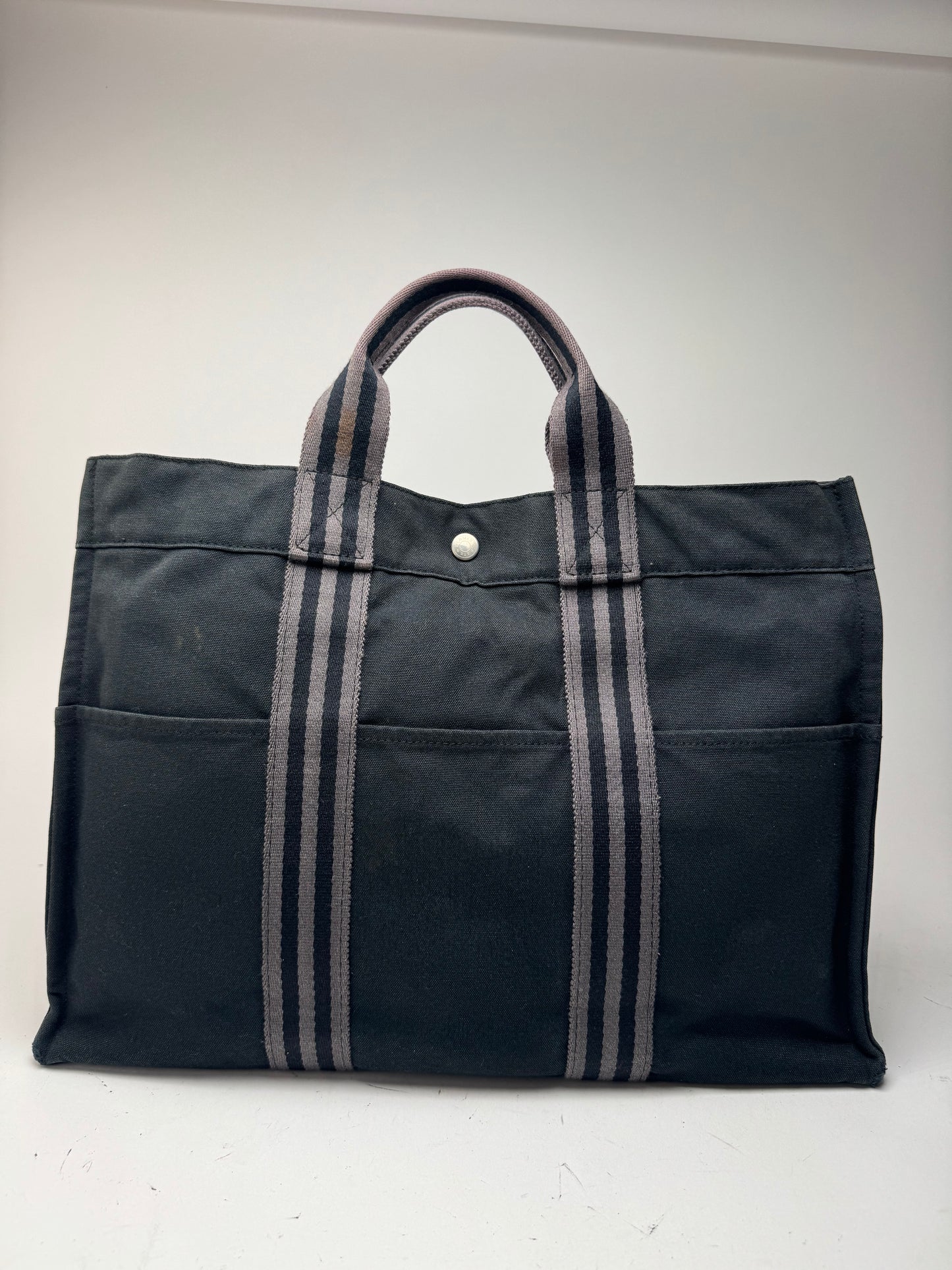 Vintage Hermes Canvas Shopper Bag Black