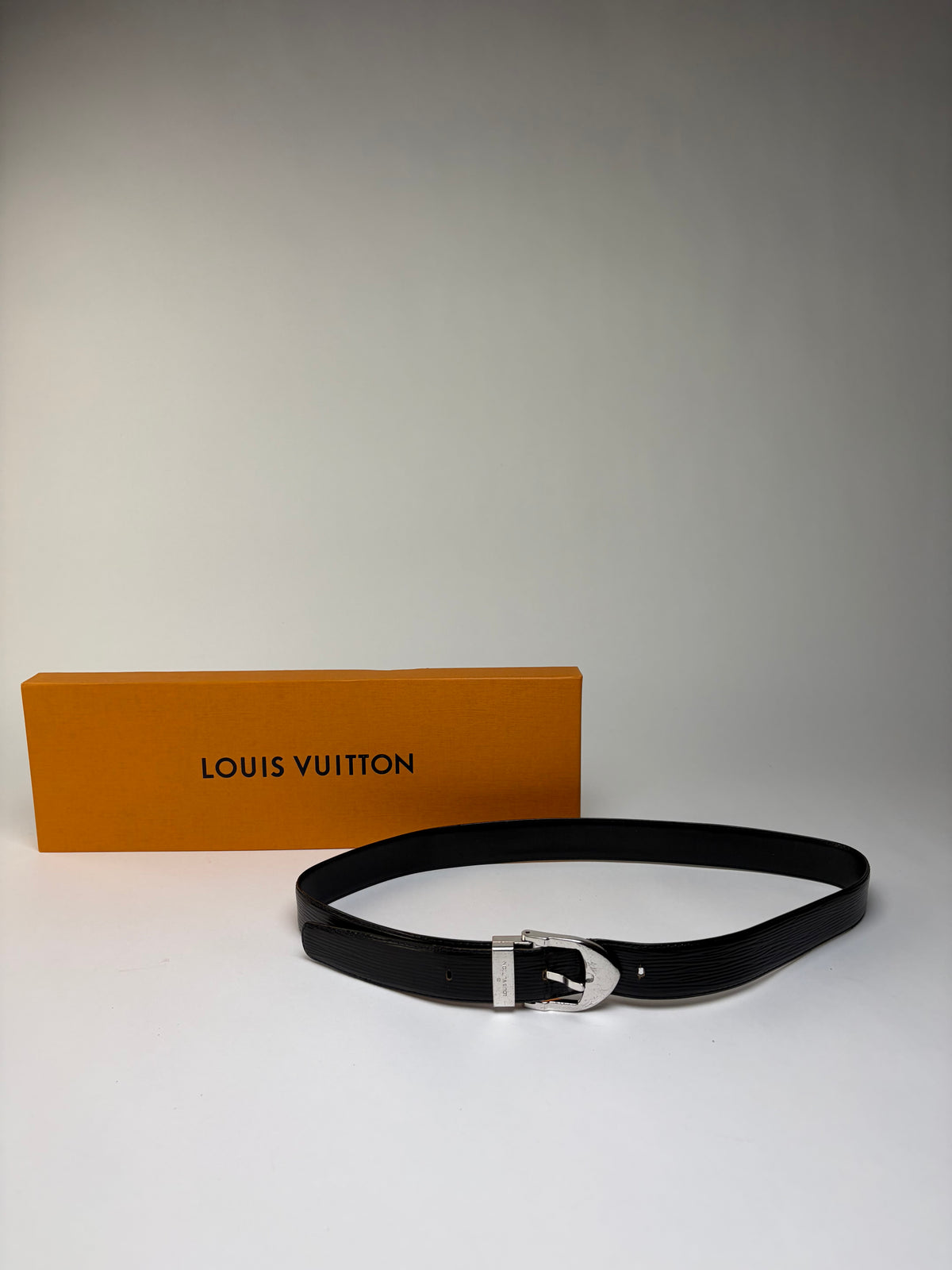 Vintage Louis Vuitton Epi Leather Belt Black Silver